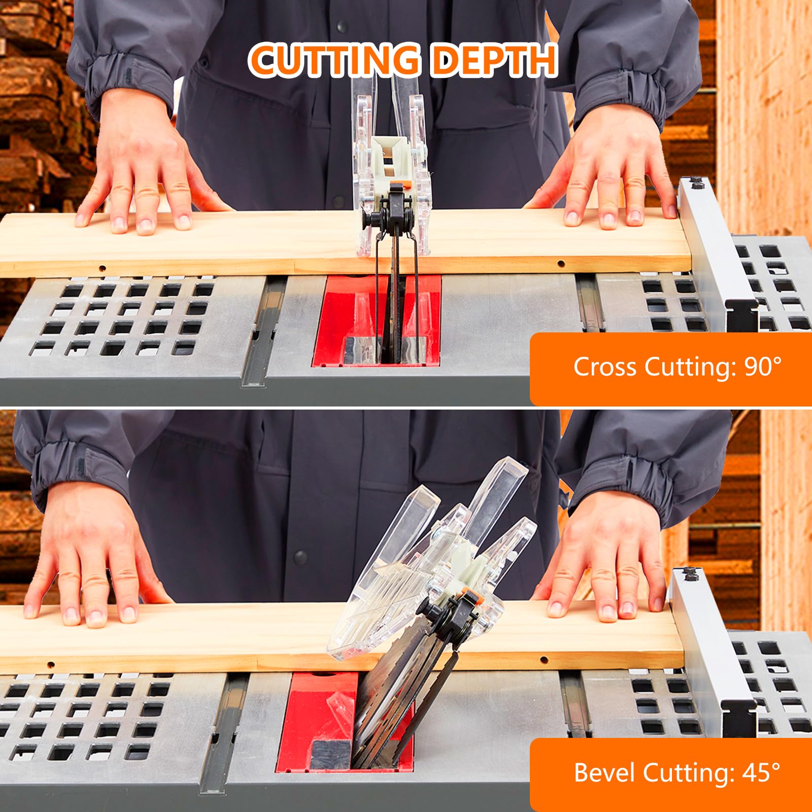 10in Table Saw, 1800W 5000RPM Portable Table Saw with Stand & Safety Switch, Push Stick, 90°Cross Cut & 0-45°Cutting, Multifunctional Table Saw for Woodworking, DIY Working - Image 3