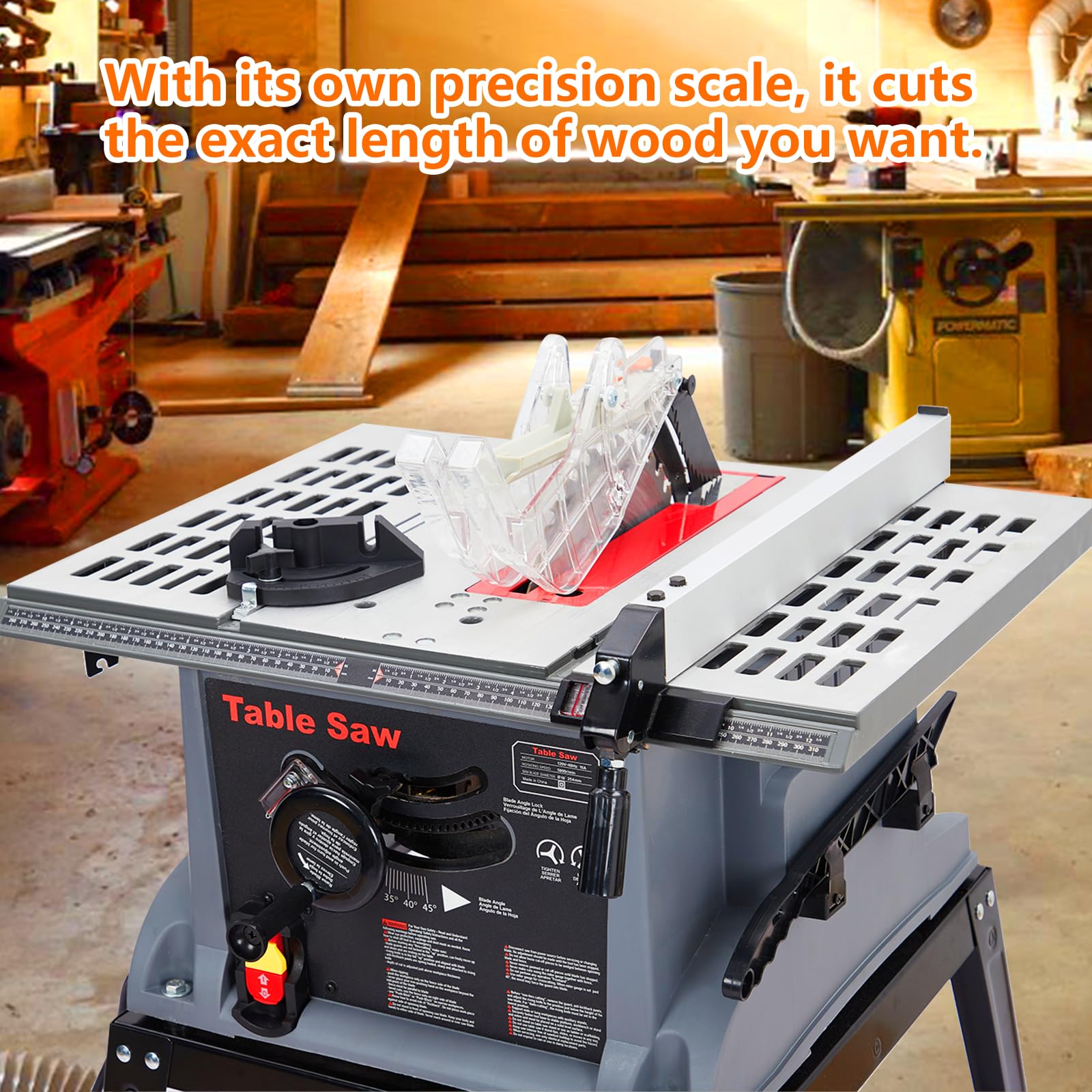 10in Table Saw, 1800W 5000RPM Portable Table Saw with Stand & Safety Switch, Push Stick, 90°Cross Cut & 0-45°Cutting, Multifunctional Table Saw for Woodworking, DIY Working - Image 5