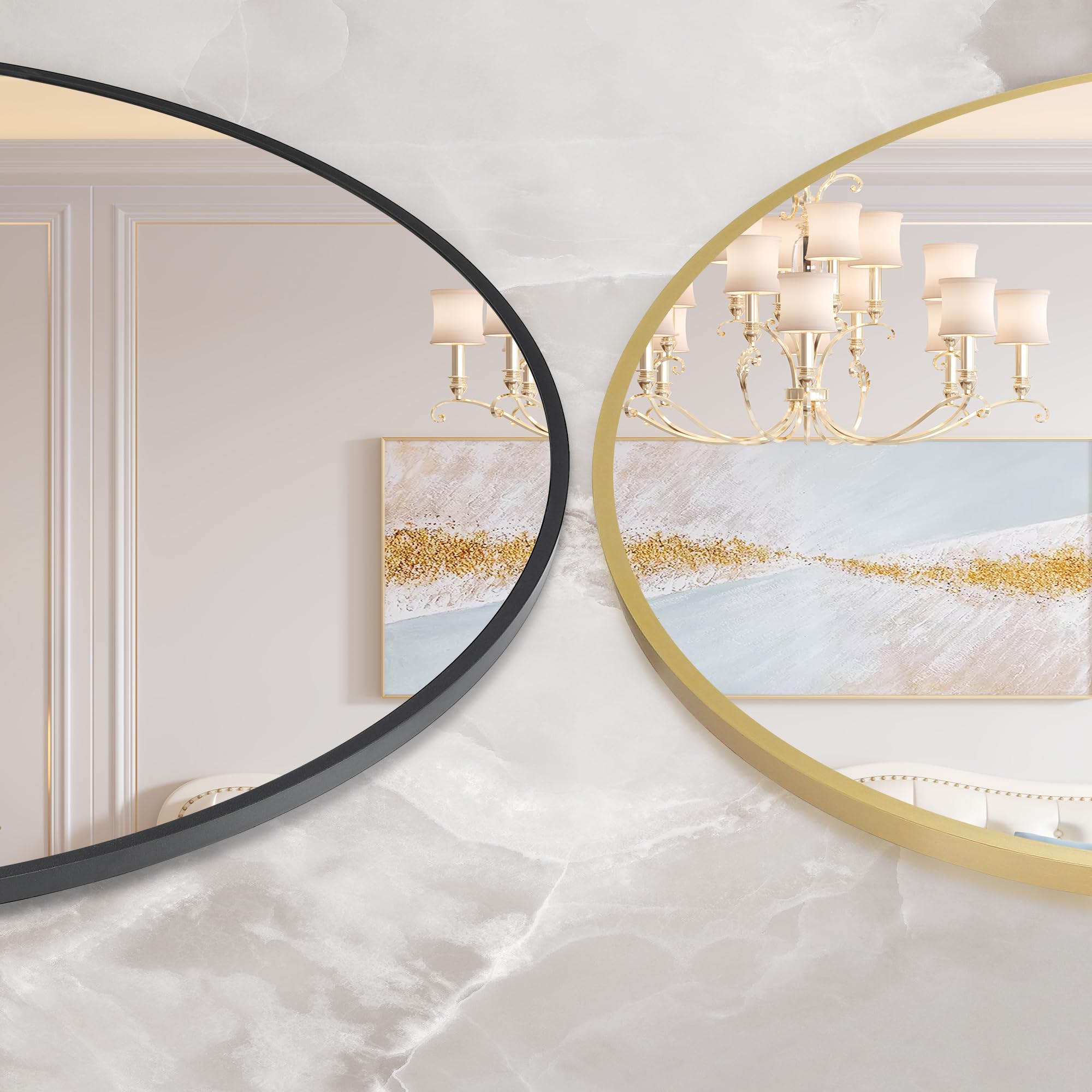 20 inch Round Mirror for Wall, Black Metal Frame Circle Mirror, Round Bathroom Mirror for Wall Decor, Wall Mirror for Entryway, Vanity, Bedroom, Easy to Install - Image 5