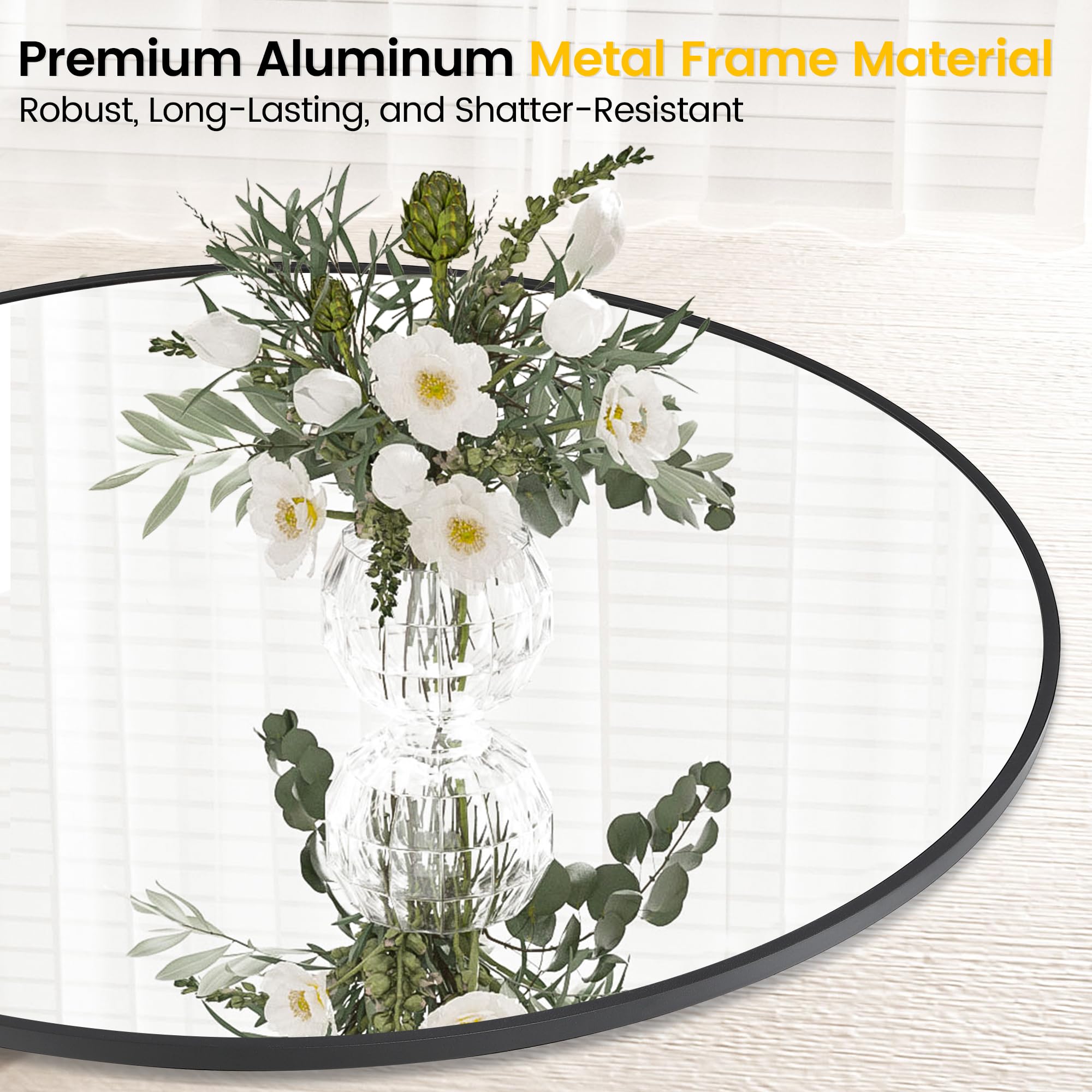 20 inch Round Mirror for Wall, Black Metal Frame Circle Mirror, Round Bathroom Mirror for Wall Decor, Wall Mirror for Entryway, Vanity, Bedroom, Easy to Install - Image 6