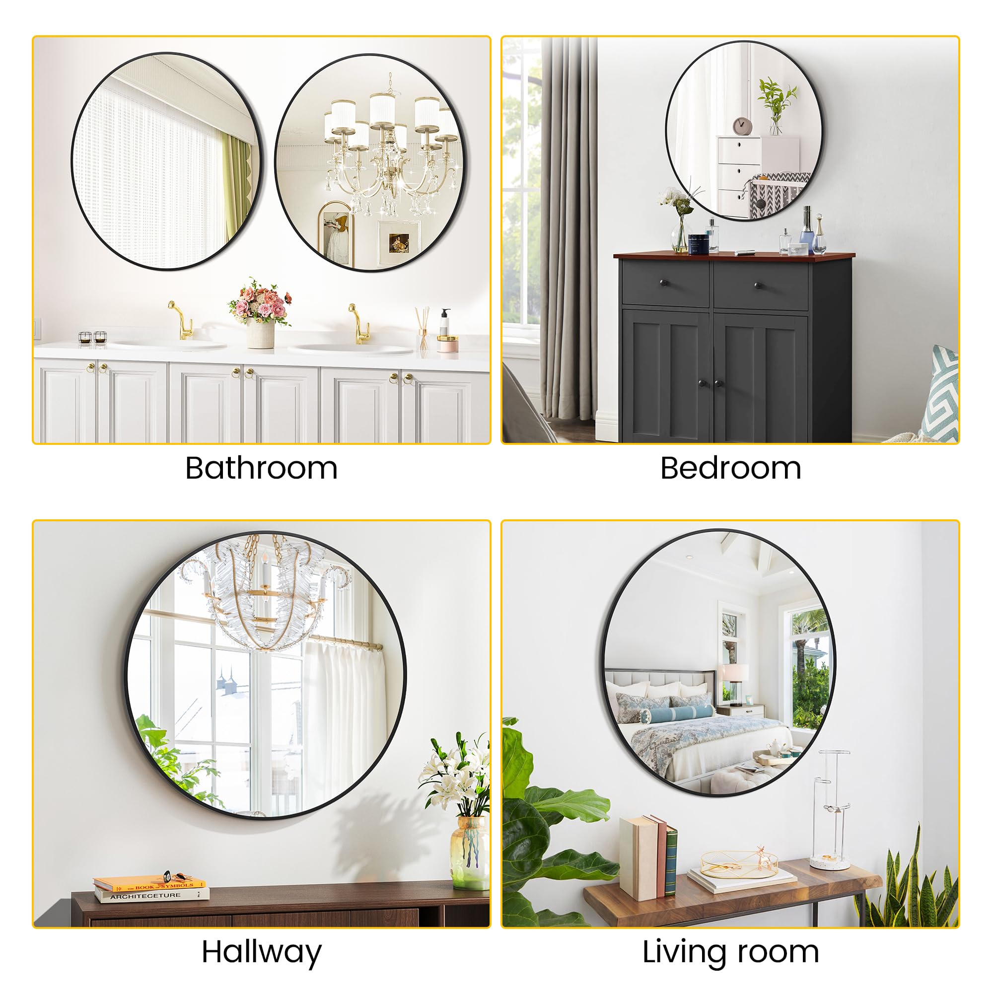 20 inch Round Mirror for Wall, Black Metal Frame Circle Mirror, Round Bathroom Mirror for Wall Decor, Wall Mirror for Entryway, Vanity, Bedroom, Easy to Install - Image 7