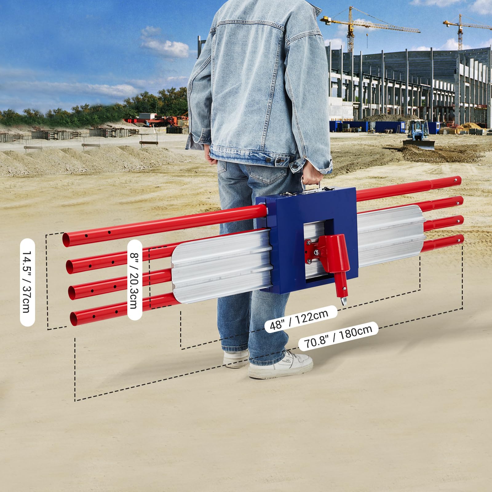 48 in x 8 in Bull Float Magnesium Concrete Float, Round End Concrete Float Tool with Flexible Bracket - Image 3