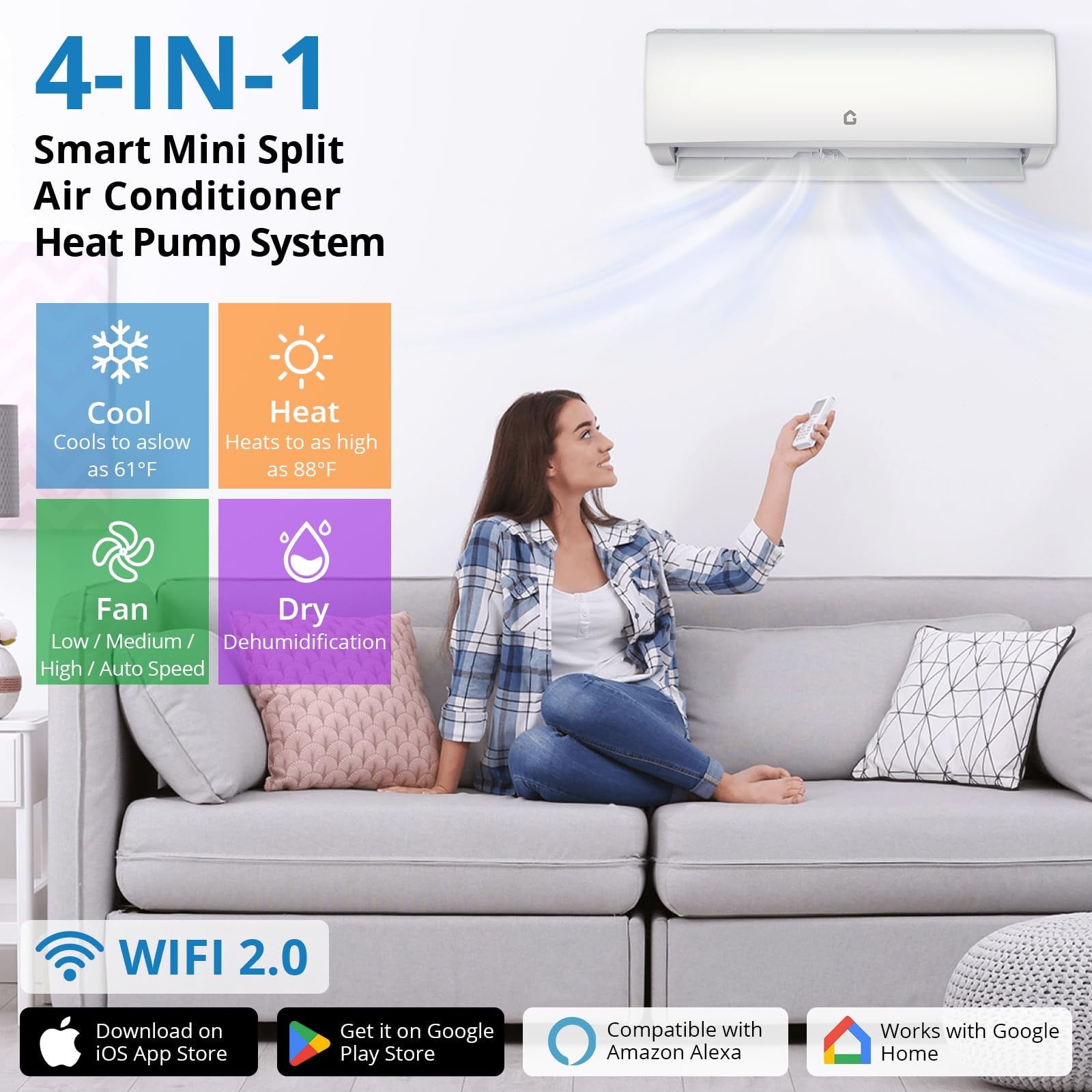 Garvee 11500 BTU Mini Split AC/Heating System, 115V WIFI Enabled Energy Efficient Mini Split Unit,Wall-Mounted Split Air Conditioner,Cools Up to 750 Sq.Ft, Heat Pump & Installation Kits - Image 5