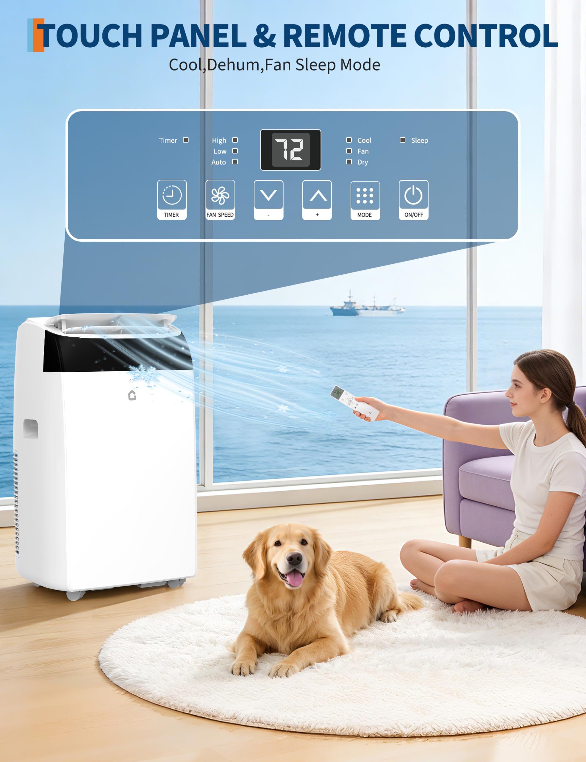 Garvee 14000 BTU Portable Air Conditioner with Follow Me Function, 3-in-1 AC Includes Remote & Full Window Kit, Cools Areas Up to 750 Sq. Ft, 115V - Image 4
