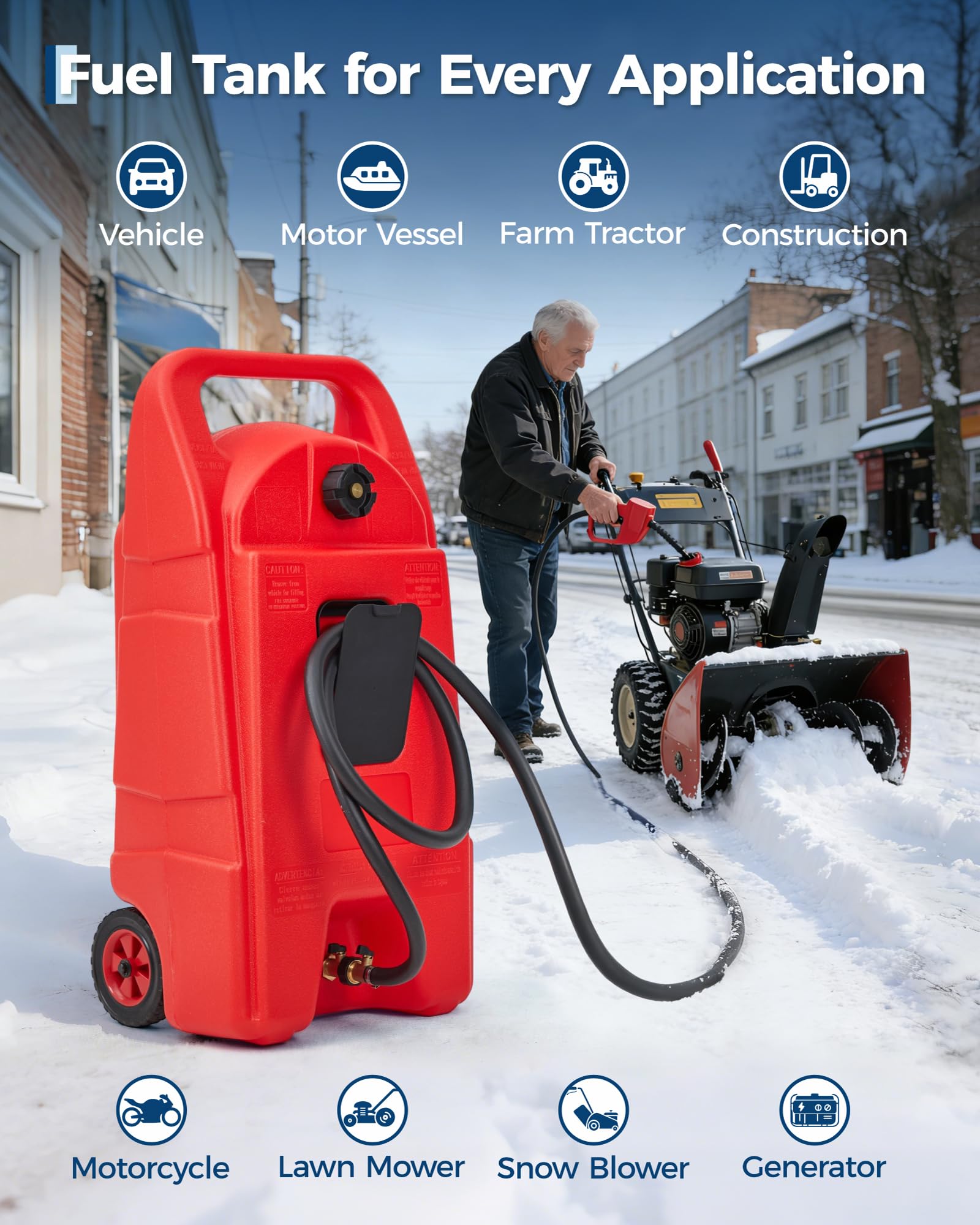 Garvee 15 Gallon Gas Can, Fuel Tank Container with LE Fluid Transfer Manual 10 FT Siphon Pump, Portable Diesel Gas Storage Caddy w/Wheels for Car, ATV, Weeder, Boat, Tractor, Snow Blower,Generator - Image 4