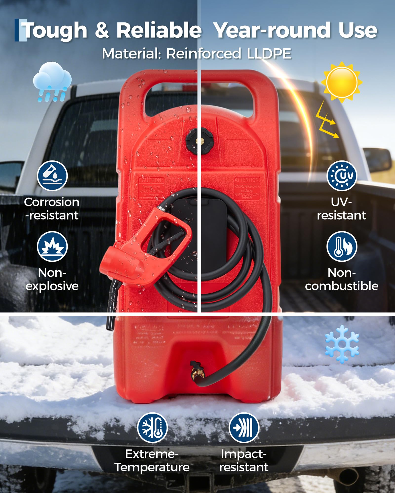 Garvee 15 Gallon Gas Can, Fuel Tank Container with LE Fluid Transfer Manual 10 FT Siphon Pump, Portable Diesel Gas Storage Caddy w/Wheels for Car, ATV, Weeder, Boat, Tractor, Snow Blower,Generator - Image 5