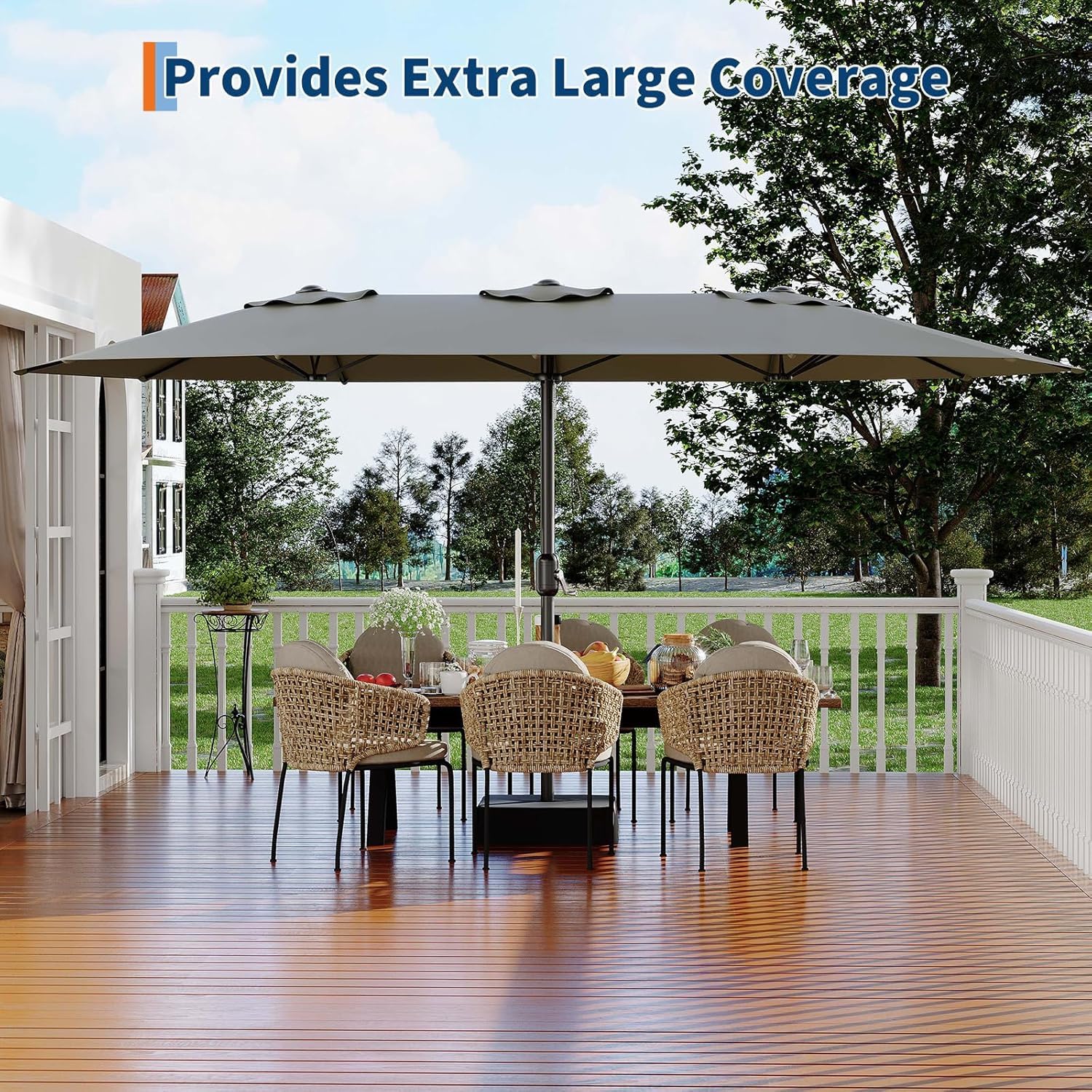 Garvee 15FT Rectangular Outdoor Umbrella Patio Umbrella with Base Included Large Market Umbrellas with Crank Handle UV Protection Table Umbrellas for Outdoor, Backyard, Deck, Poolside, Grey - Image 3