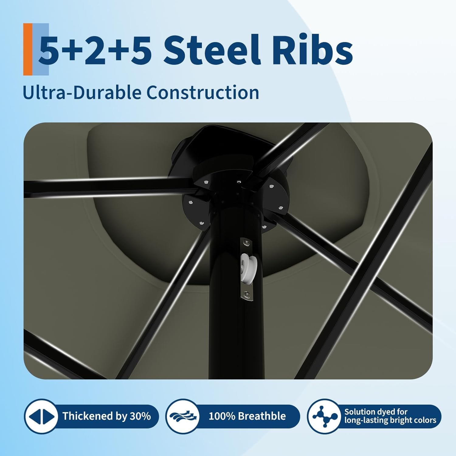 Garvee 15FT Rectangular Outdoor Umbrella Patio Umbrella with Base Included Large Market Umbrellas with Crank Handle UV Protection Table Umbrellas for Outdoor, Backyard, Deck, Poolside, Grey - Image 5