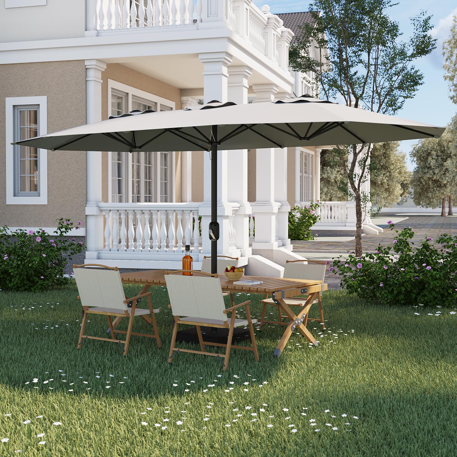 Garvee 15FT Rectangular Outdoor Umbrella Patio Umbrella with Base Included Large Market Umbrellas with Crank Handle UV Protection Table Umbrellas for Outdoor, Backyard, Deck, Poolside, Grey - Image 8