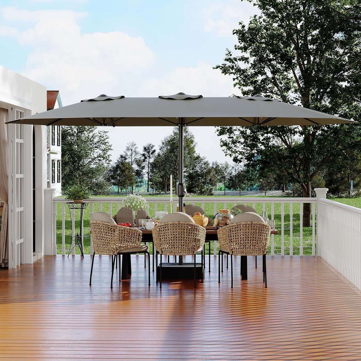 Garvee 15FT Rectangular Outdoor Umbrella Patio Umbrella with Base Included Large Market Umbrellas with Crank Handle UV Protection Table Umbrellas for Outdoor, Backyard, Deck, Poolside, Grey - Image 9