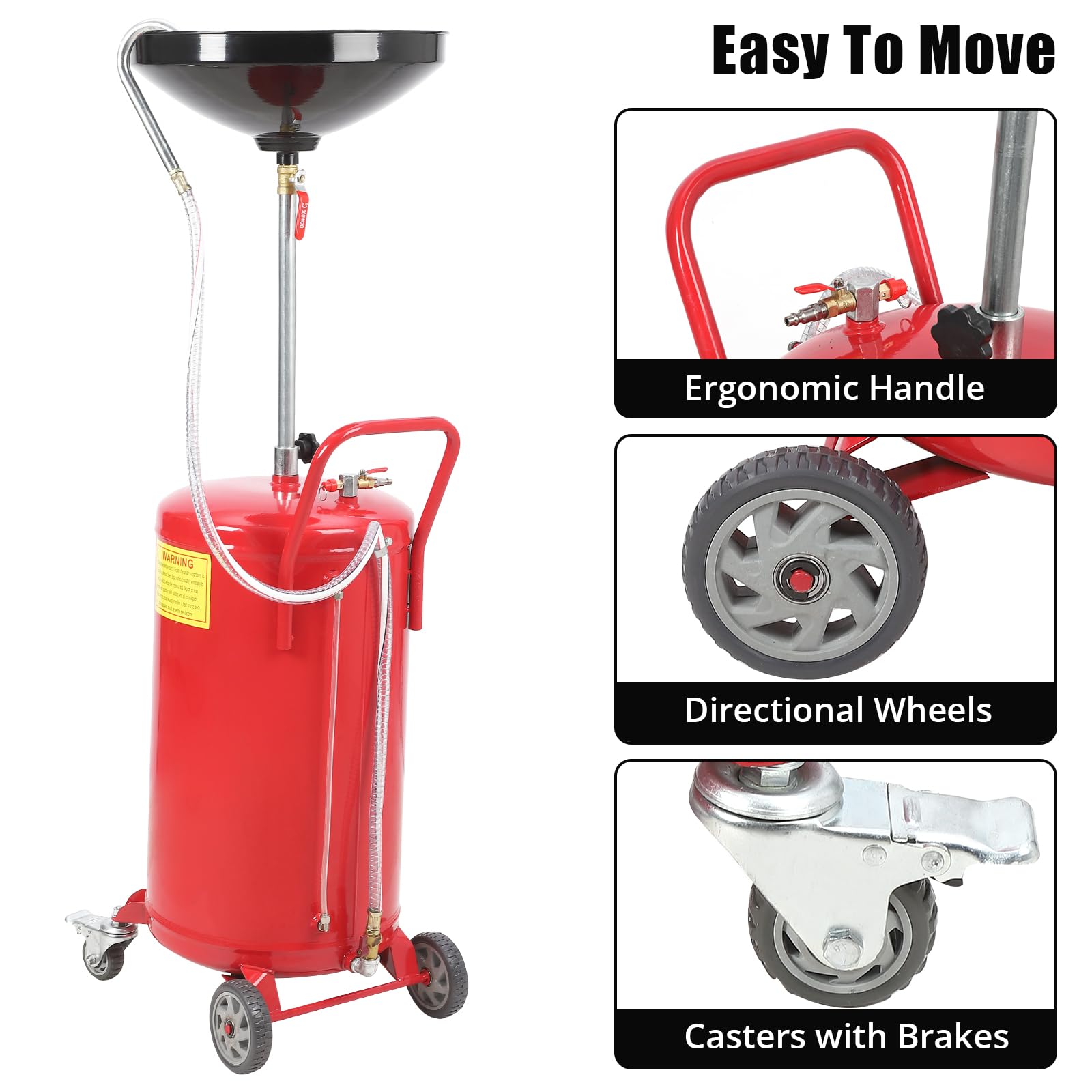 Garvee 18 Gallon Portable Waste Oil Drainer, Height Adjustable Pneumatic Industrial Fluid Drain Tank with Wheels, Oil Pan Funnel for Changing Car and Truck Oil - Image 5