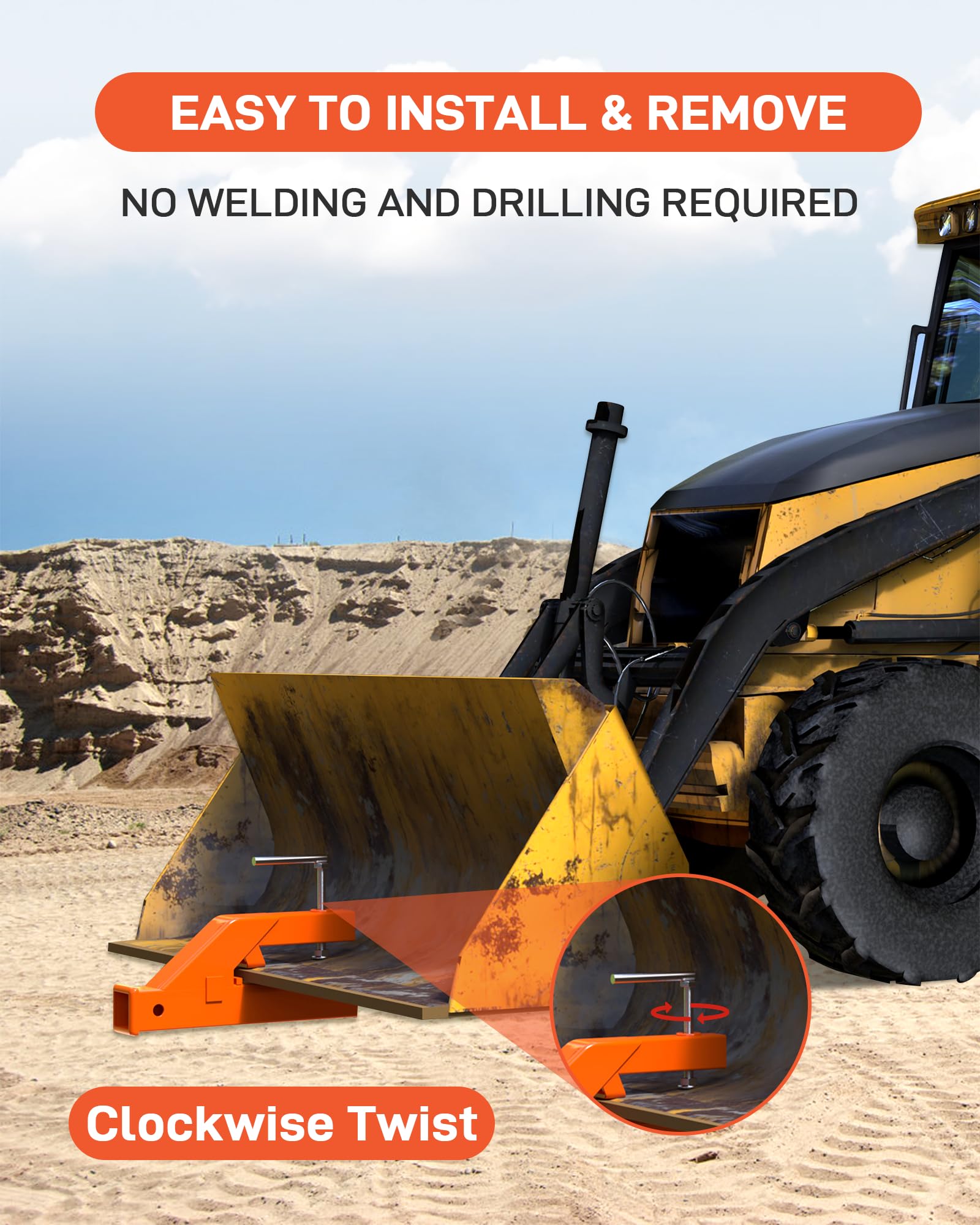 Garvee 2 in Clamp on Trailer Hitch Receiver for Tractor Bucket Ball Mount Adapter Compatible with Deere Bobcat, Orange - Image 4