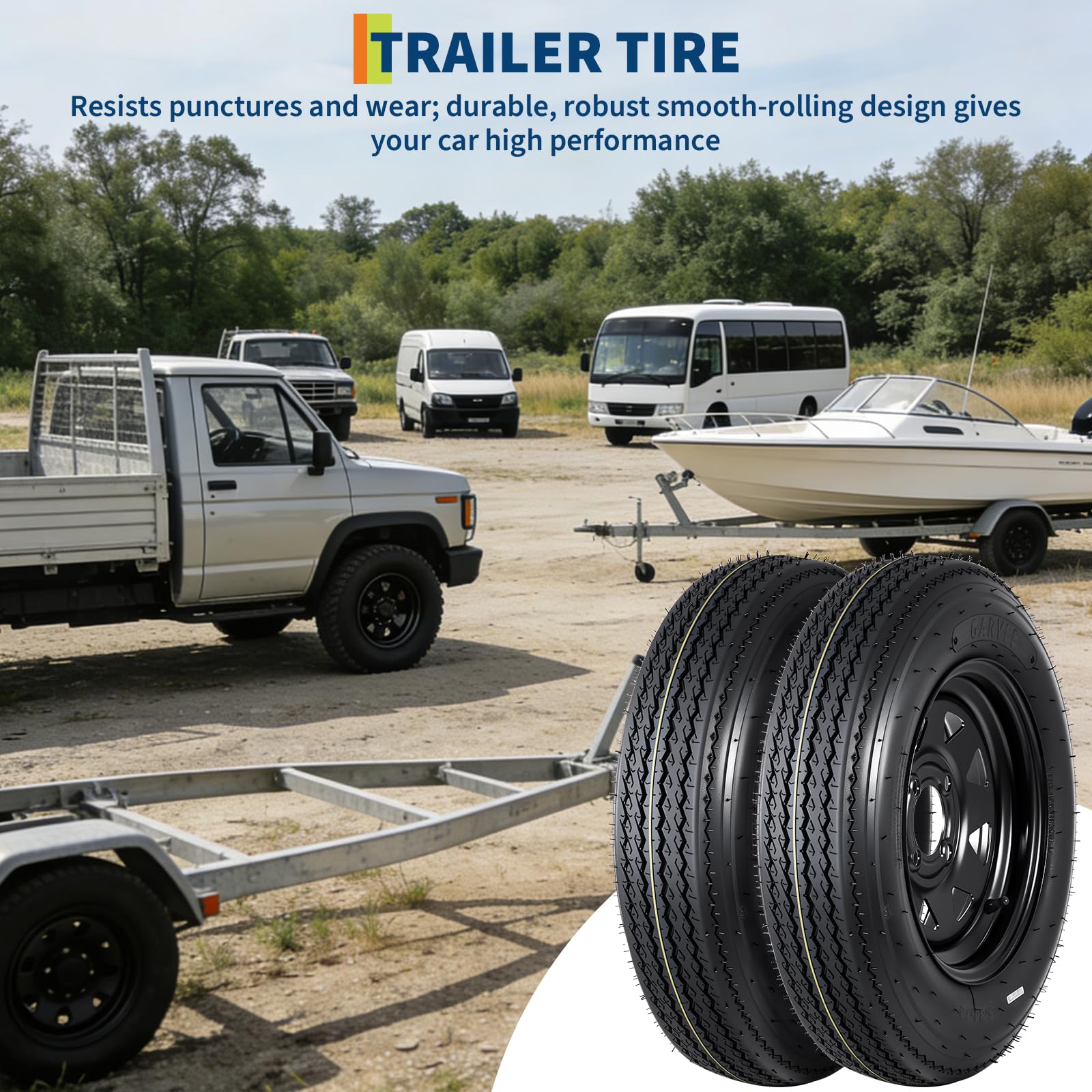 Garvee 2-Pack 5.30-12 5.30x12 530-12 Trailer Tires with 12" Rims, 4 Lug on 4" Bolt Pattern, 6PR Load Range C, Heavy Duty 5.30x12 5.3-12 Tires for Utility, Boat, Camper, Cargo Trailers - Image 9