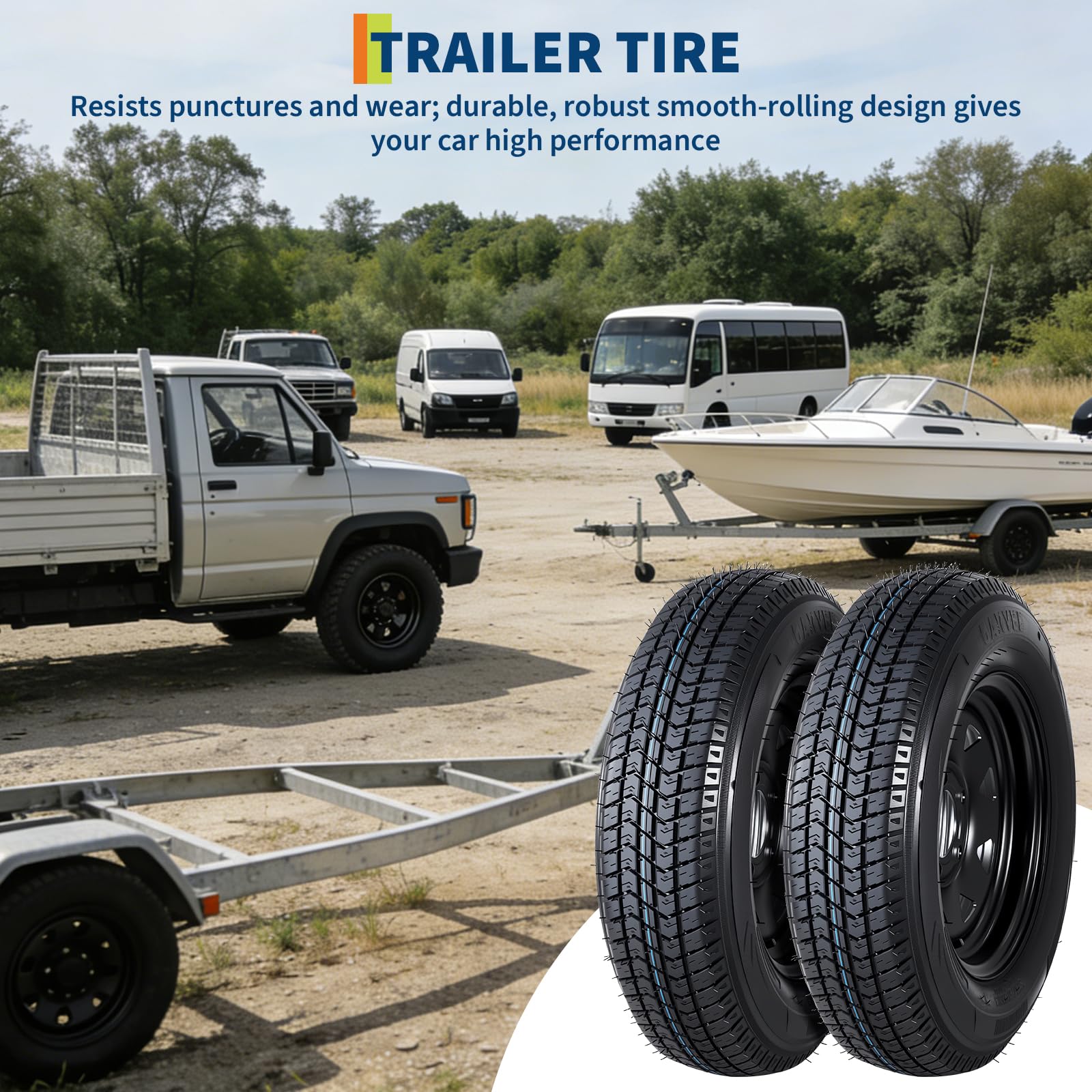 Garvee 2-Pack ST175/80D13 Trailer Tires with Rims, 5 Lug on 4.5" Bolt Pattern, 6PR Load Range C, Black 13" Spoke Wheel, Heavy Duty 175 80 13 Trailer Tires Rims for Utility, Boat, Camper, Cargo Trailer - Image 9