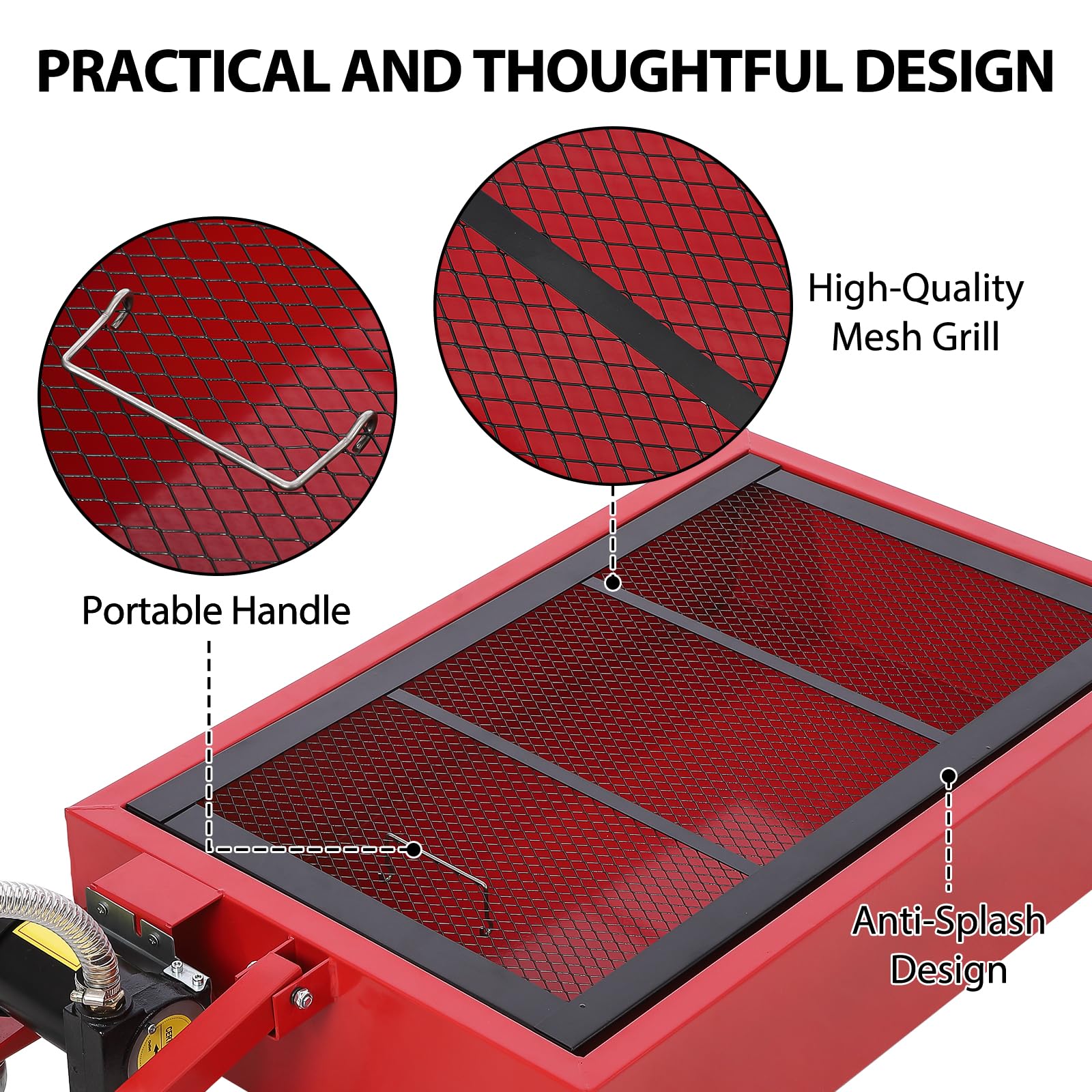 Garvee 20 Gallon Oil Drain Pan Oil Drain Tank with 12V Electric Pump, 76L Low Profile Oil Drain Pan, Oil Change Pan with T Foldable Hand and Wheels, 8FT Hose Oil Drain Cart for Car, SUV, Trucks - Image 5
