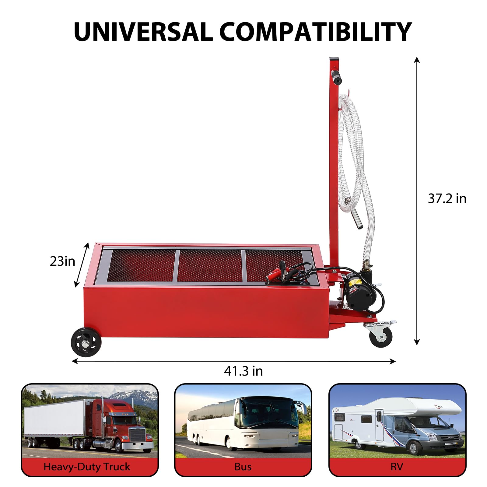 Garvee 20 Gallon Oil Drain Pan Oil Drain Tank with 12V Electric Pump, 76L Low Profile Oil Drain Pan, Oil Change Pan with T Foldable Hand and Wheels, 8FT Hose Oil Drain Cart for Car, SUV, Trucks - Image 7