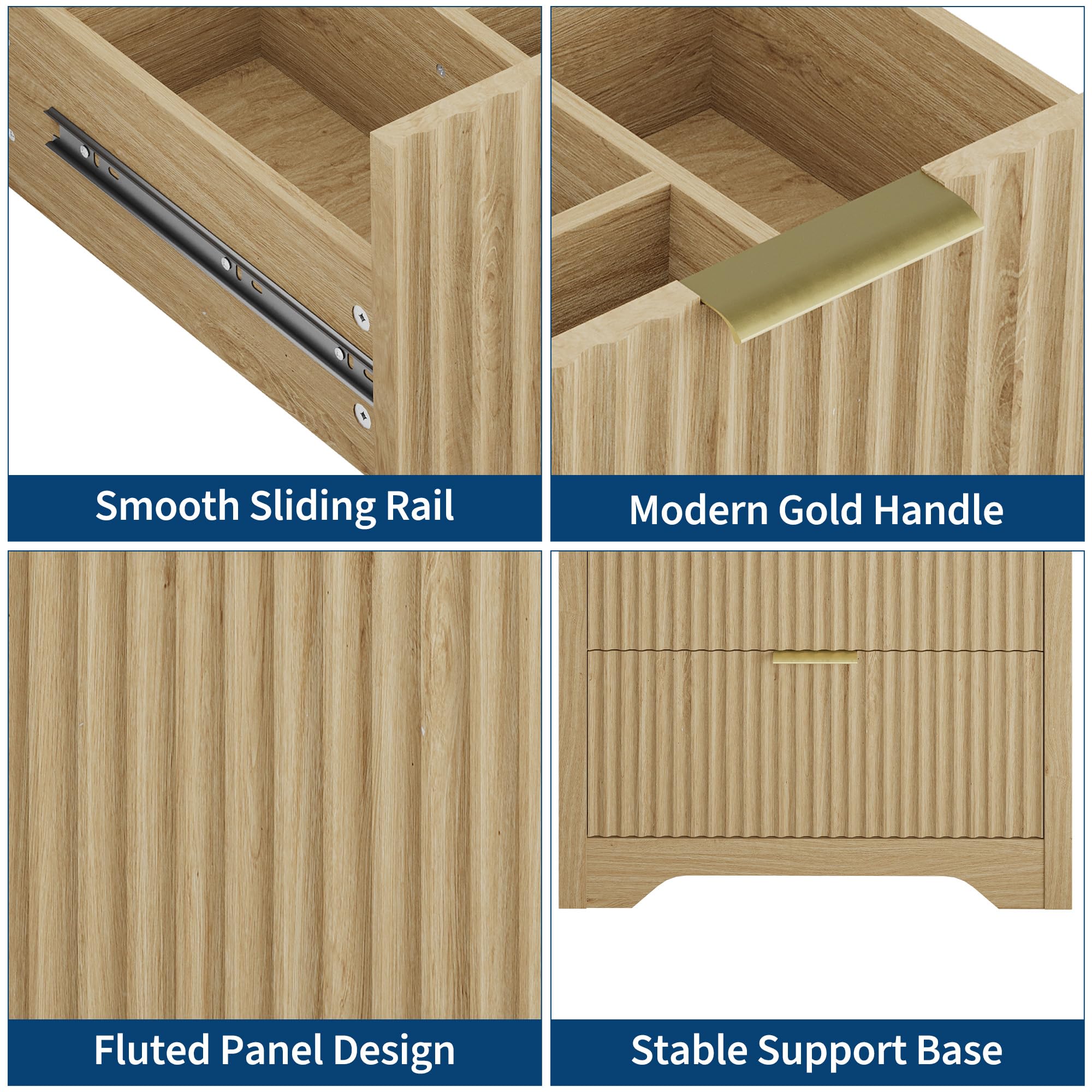 Garvee 24" Fluted Bathroom Vanity with Sink, Farmhouse Freestanding Bathroom Sink Cabinet with 2 Drawers & 1 Flip-Down Drawer, Easy Assembly & Cleaning, Natural Oak - Image 7