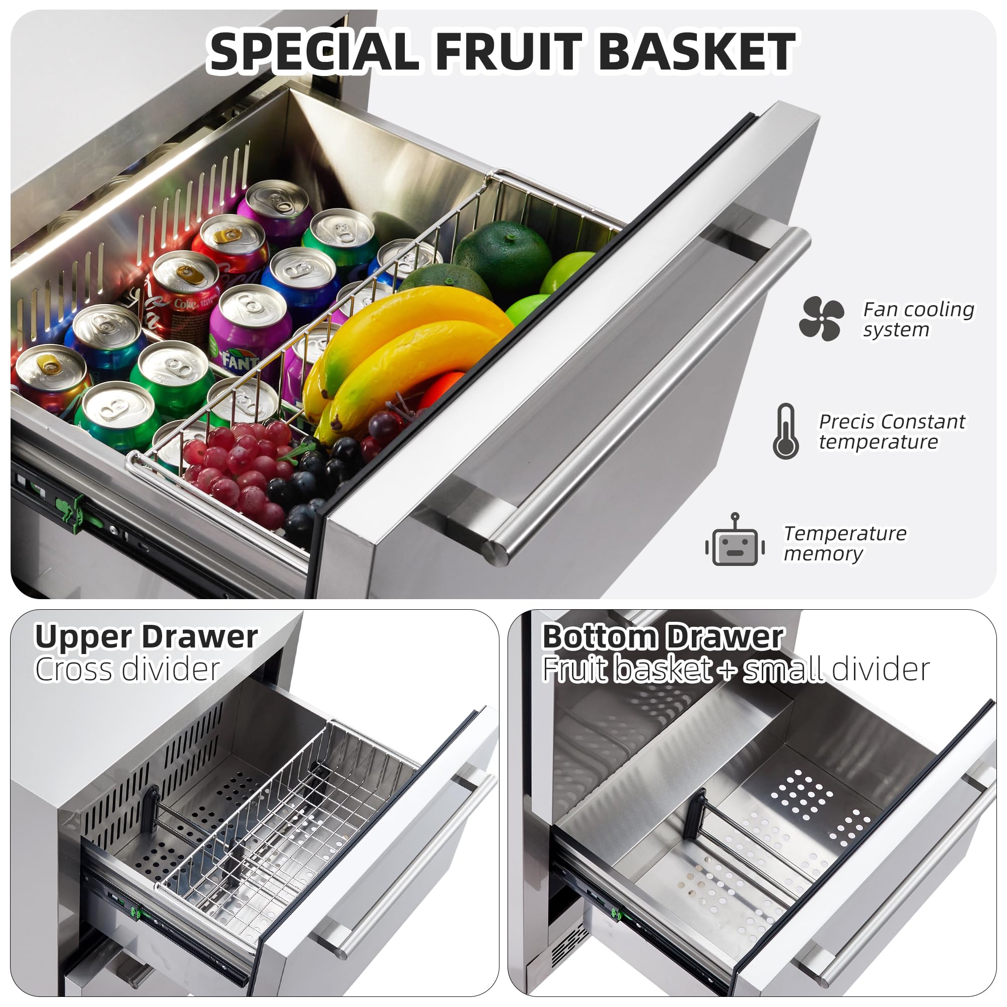 Garvee 24 in Undercounter Refrigerators with Weatherproof Full Stainless Steel Body, Built-in Beverage Refrigerator for Home and Commercial Use, Anti-fingerprint, Fast Cooling, Low Noise, 37-65 °F - Image 3