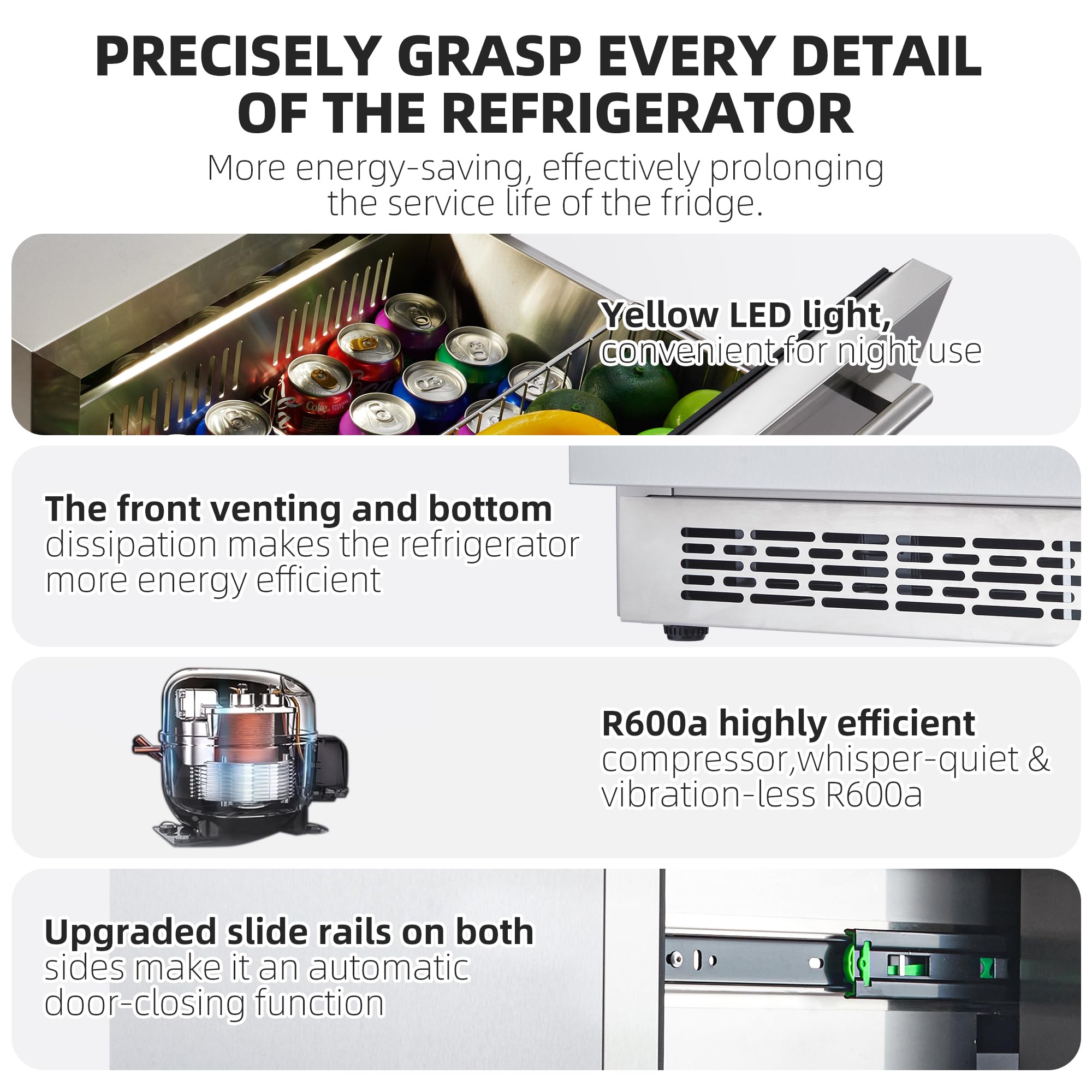 Garvee 24 in Undercounter Refrigerators with Weatherproof Full Stainless Steel Body, Built-in Beverage Refrigerator for Home and Commercial Use, Anti-fingerprint, Fast Cooling, Low Noise, 37-65 °F - Image 6