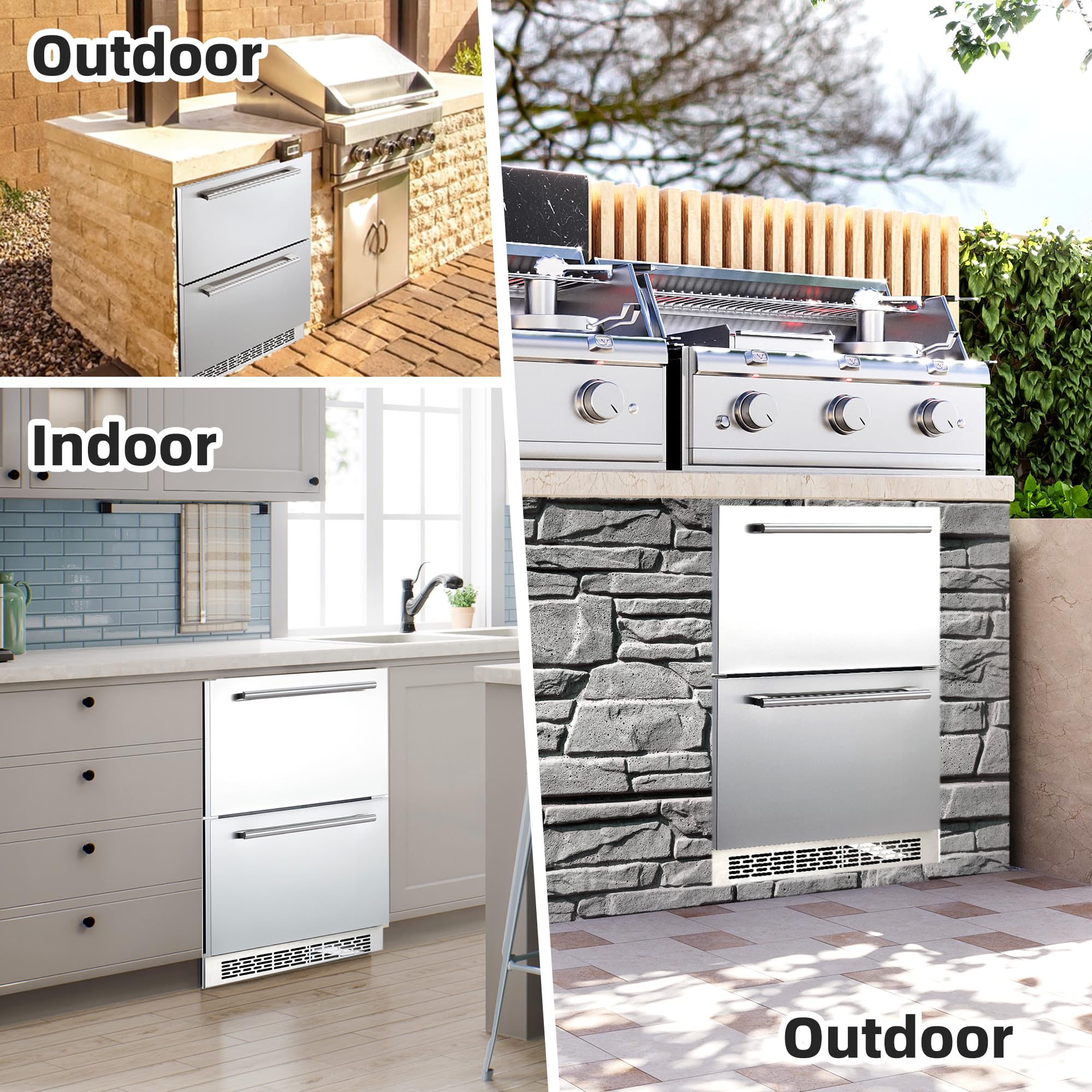 Garvee 24 in Undercounter Refrigerators with Weatherproof Full Stainless Steel Body, Built-in Beverage Refrigerator for Home and Commercial Use, Stainless Steel Door, Fast Cooling, Low Noise, 37-65 °F - Image 8