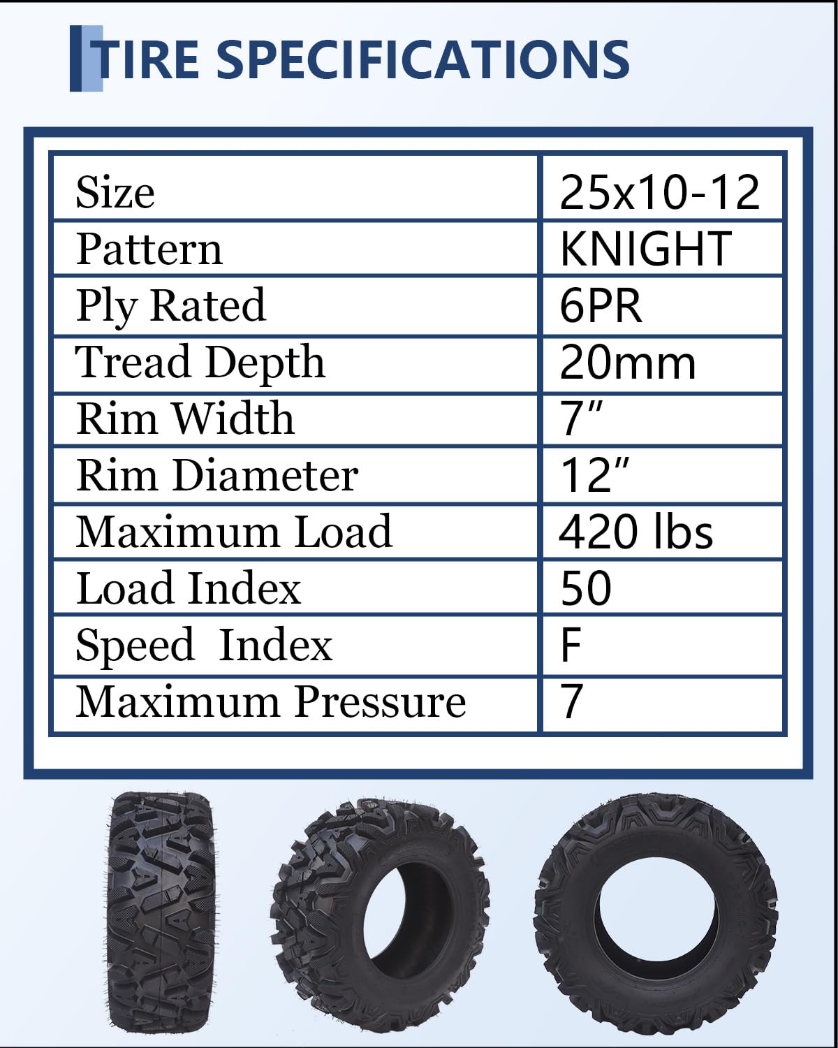 Garvee 25x10-12 ATV Tire - All-Terrain Tire, Off-Road Tire, Mud/Trail Tire, Tubeless, Set of 2 - Image 3