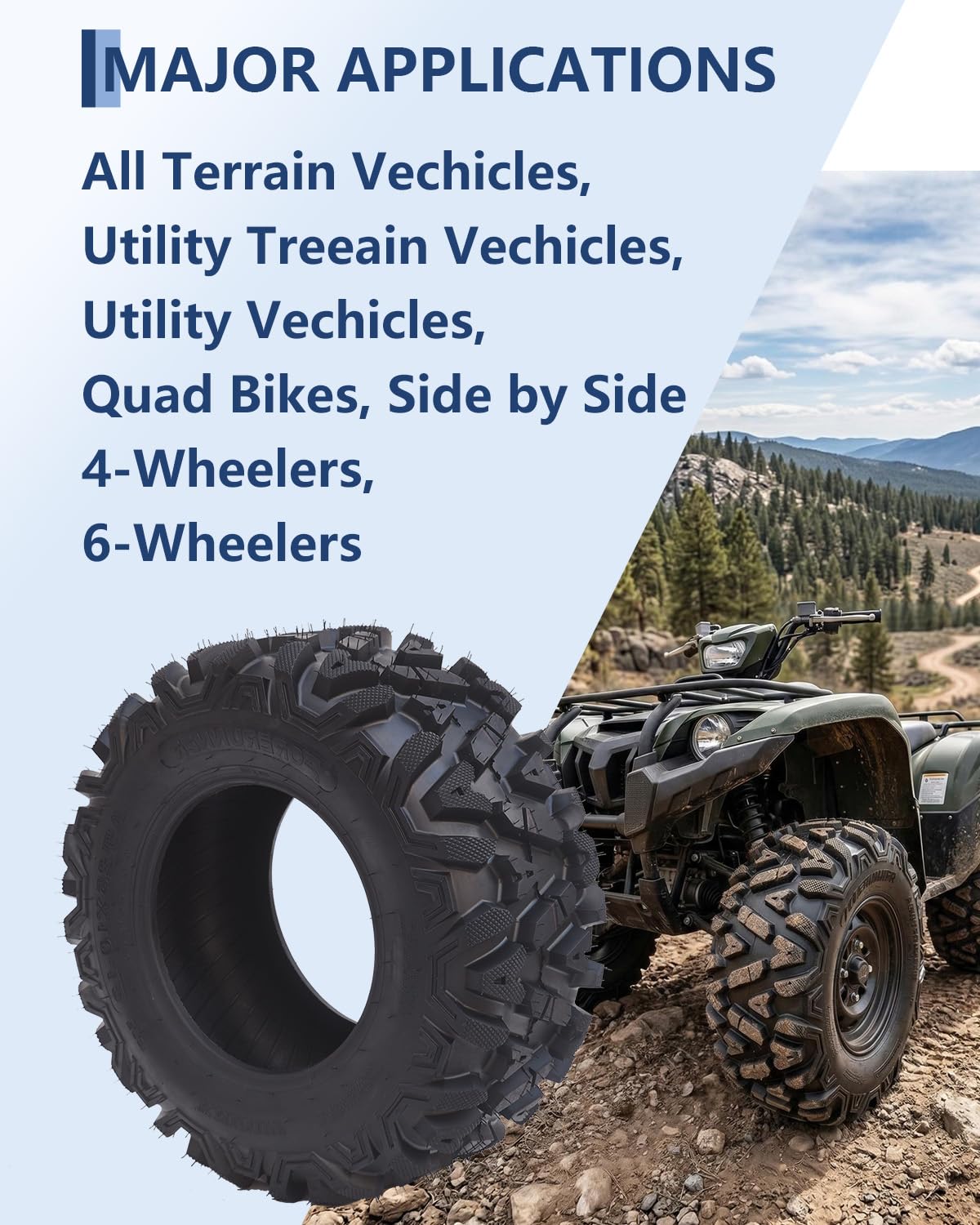 Garvee 25x10-12 ATV Tire - All-Terrain Tire, Off-Road Tire, Mud/Trail Tire, Tubeless, Set of 2 - Image 4