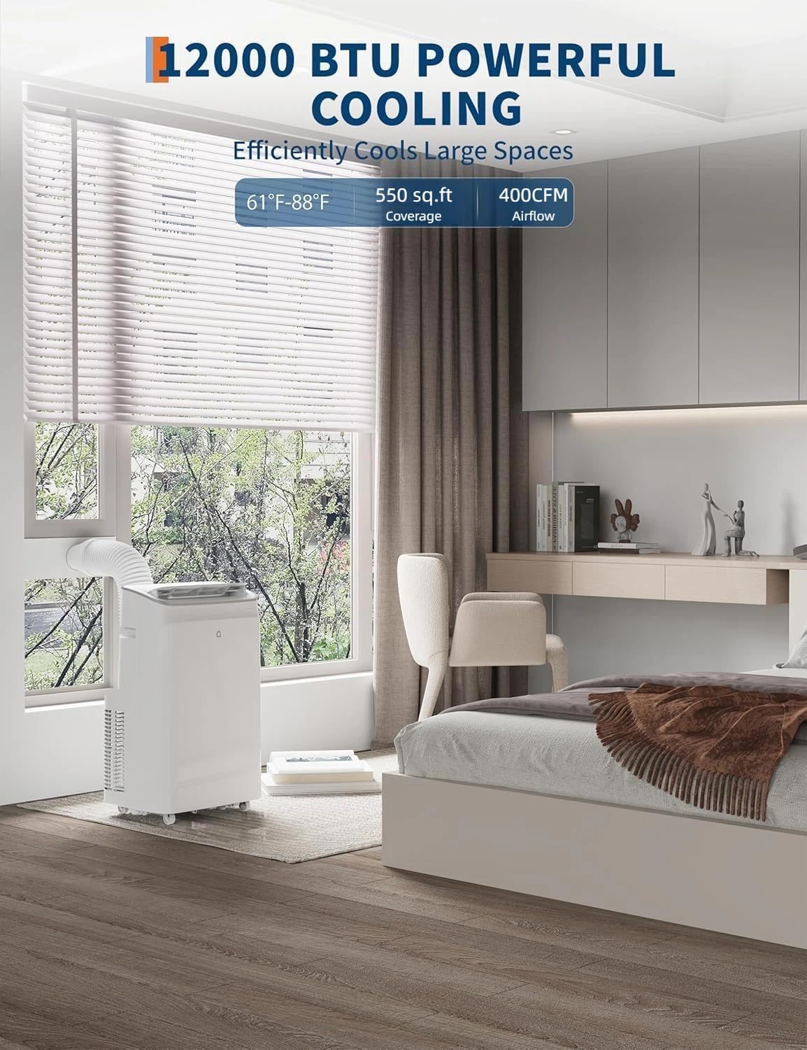 Garvee 3-in-1 Portable Air Conditioner, 12,000 BTU Portable AC Unit with Cooling, Dehumidifier & Fan for Rooms up to 550 sq.ft with Remote Control, Sleep Mode, 24H Timer & Window Kit - Image 3