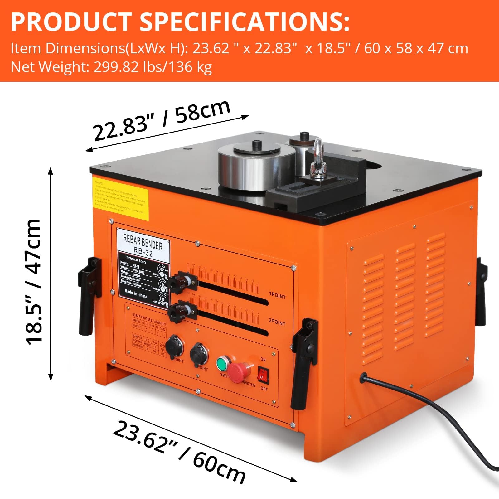 Garvee 3000W Electric Hydraulic Rebar Bender, Electric Rebar Bender up to 1.3 in, 1/4 in-1 in Rebar Bending, Angle 0-180 Degrees, for Bending Steel Rope, Convenient Foot Pedal Switch - Image 6