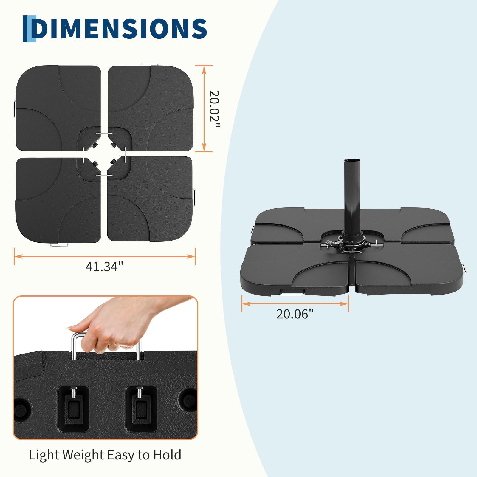 Garvee 4Pcs Patio Umbrella Base 220LB Capacity Heavy Weight Stand Umbrella Stand for 10-15FT Umbrellas, Water/Sand Filled, Clip-Locked Assembly, Umbrellas Holder for Outdoor Deck Poolside, Black - Image 4