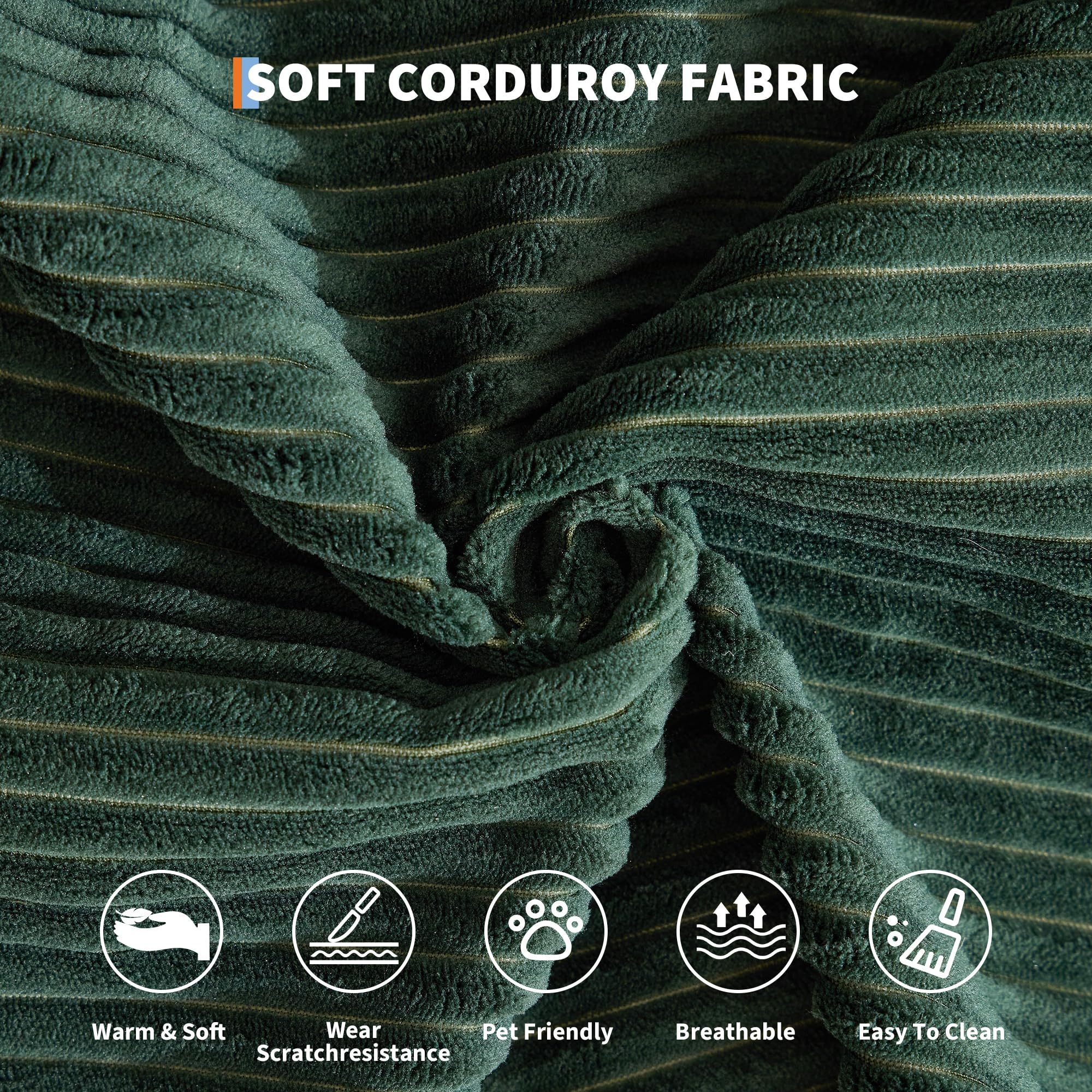 Garvee 5-in-1 Convertible Sofa Bed, 78.8" Modular Corduroy Sleeper with Sturdy Frame & No Assembly, Multi-Functional Futon for Small Space, Living Room & Guest Room (Green) (Dark Green) - Image 7