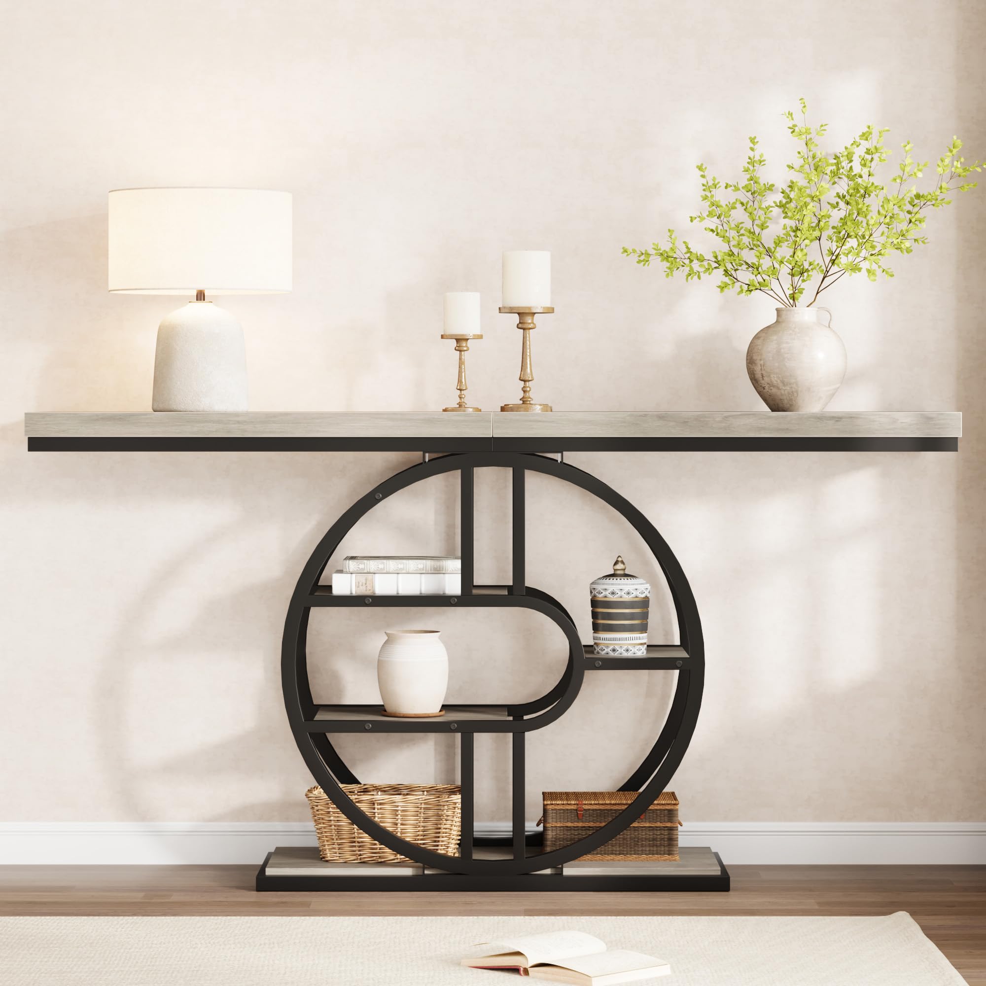 Garvee 55" Entryway Table, 5-Tier Console Tables for Entryway, Industrial Narrow Sofa Tables with Storage for Living Room, Long Entry Hallway Couch Entrance Table with o-Shaped Metal Frame - Image 3