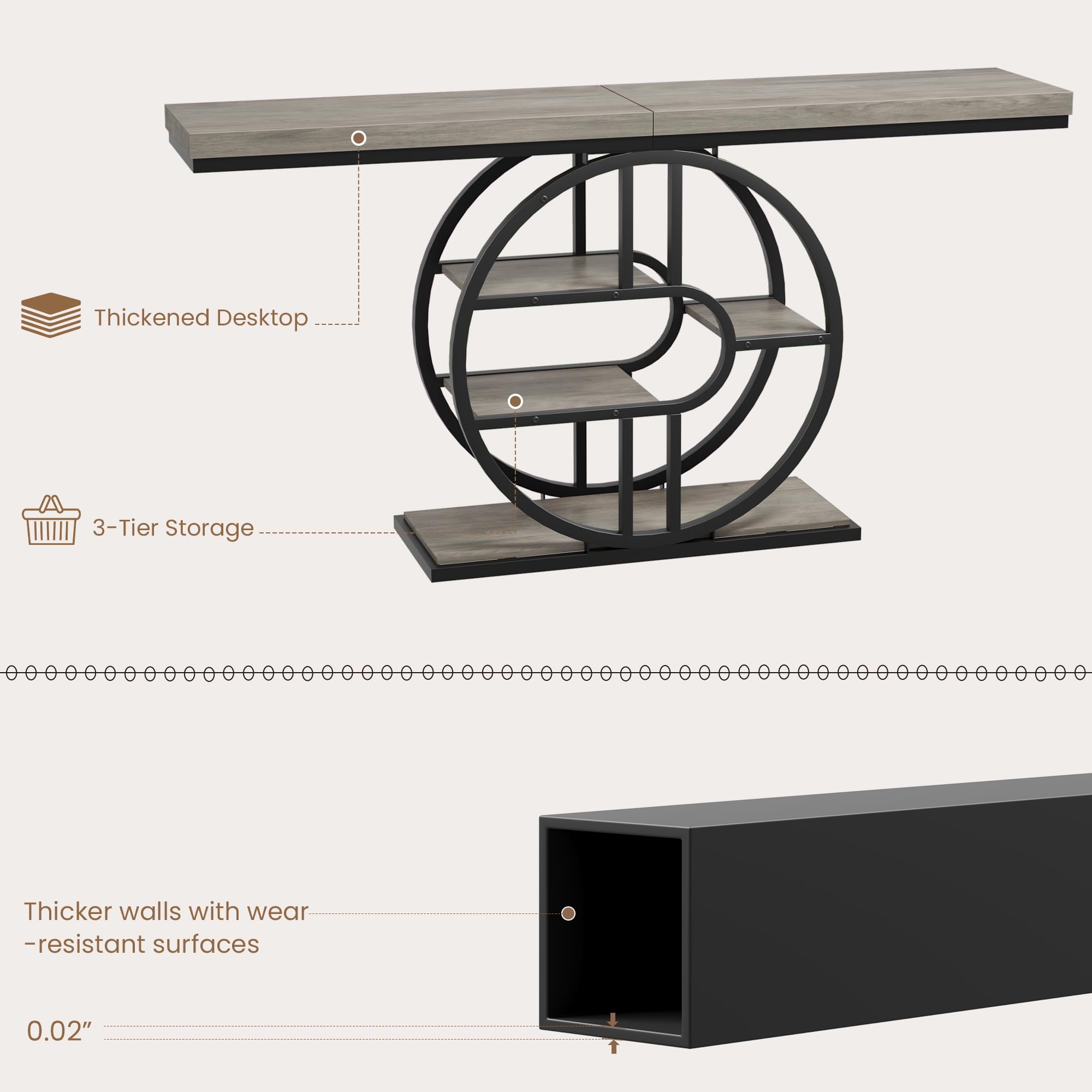 Garvee 55" Entryway Table, 5-Tier Console Tables for Entryway, Industrial Narrow Sofa Tables with Storage for Living Room, Long Entry Hallway Couch Entrance Table with o-Shaped Metal Frame - Image 8