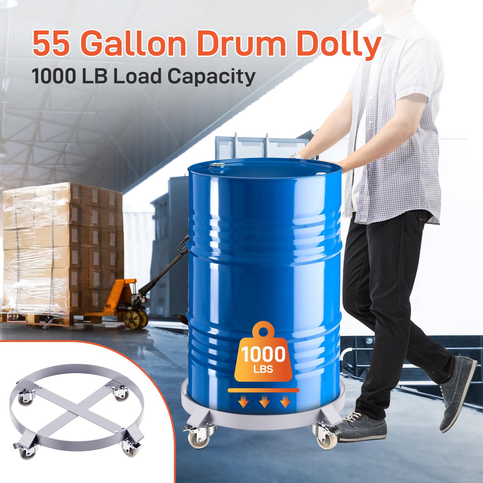 Garvee 55 gal Drum Dolly,Heavy Duty 1000 LBS Load Capacity, Barrel Dolly Cart Drum Caddy, Non Tipping Hand Truck Dollies with Steel Frame 4 Swivel Casters Wheel, for Warehouse Drum Handling (4 pcs) - Image 3