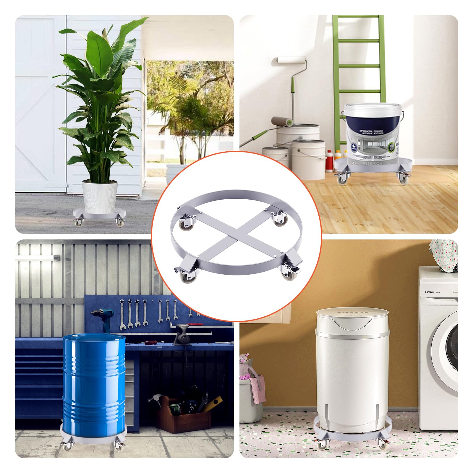 Garvee 55 gal Drum Dolly,Heavy Duty 1000 LBS Load Capacity, Barrel Dolly Cart Drum Caddy, Non Tipping Hand Truck Dollies with Steel Frame 4 Swivel Casters Wheel, for Warehouse Drum Handling (4 pcs) - Image 6