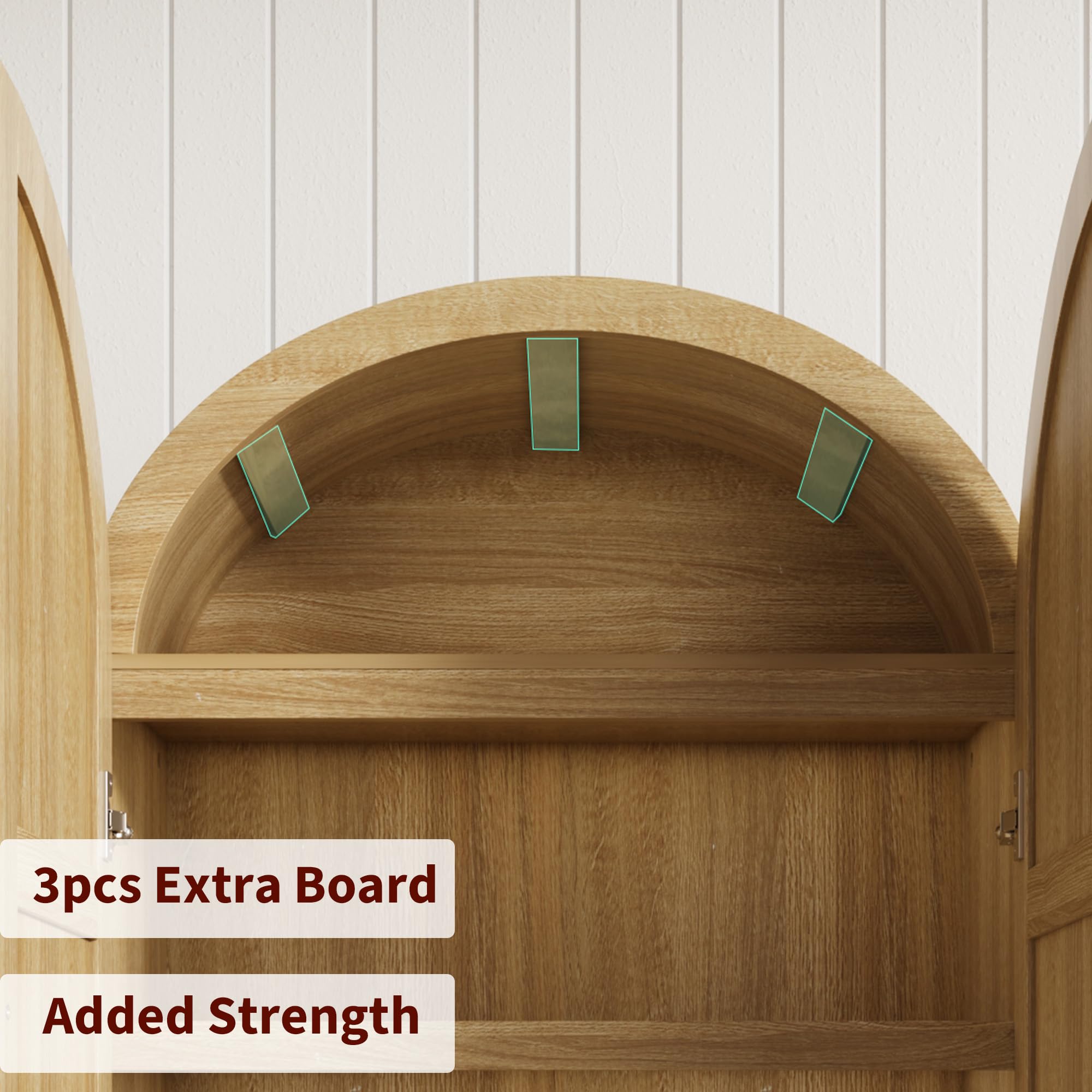 Garvee 72" Tall Dome Bookcase with Drawers, 4-Tier Wooden Bookshelf Storage Cabinet with Door, Farmhouse Arched Cabinet with Storage, Wood Arch Bookcase for Home Office, Living Room, Wood - Image 7