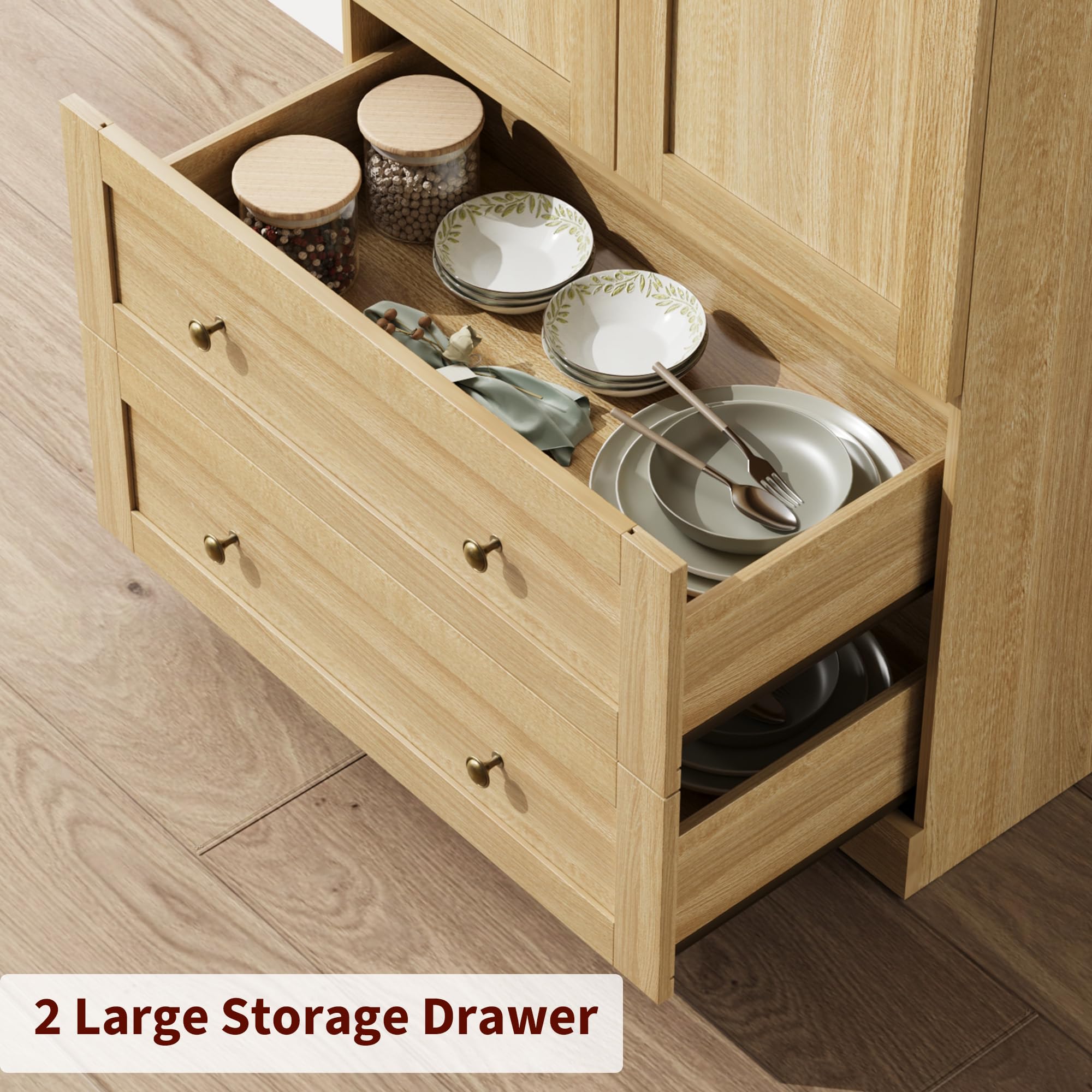 Garvee 72" Tall Dome Bookcase with Drawers, 4-Tier Wooden Bookshelf Storage Cabinet with Door, Farmhouse Arched Cabinet with Storage, Wood Arch Bookcase for Home Office, Living Room, Wood - Image 8