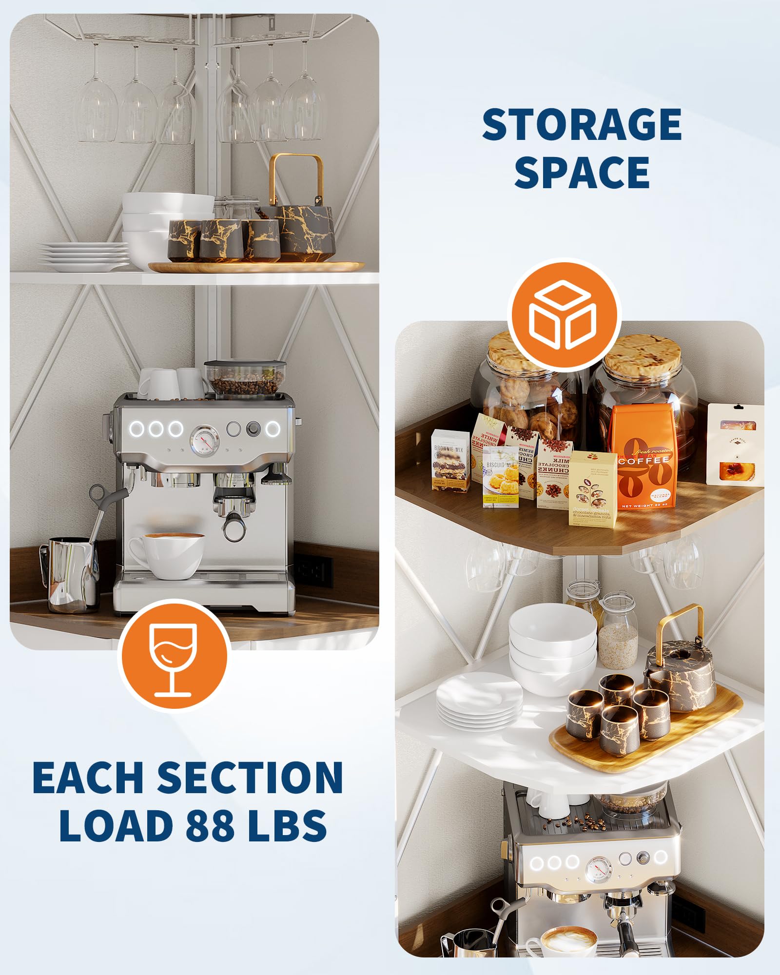 Garvee 72in Corner Wine Cabinet with Power Outlet, Industrial Wine Cabinet w/LED Strip&Glass Holder, 5-Tiers Liquor Cabinets Bar for Home, Small Space, Display Cabinets for, 12 Colors, Mesh Door - Image 7