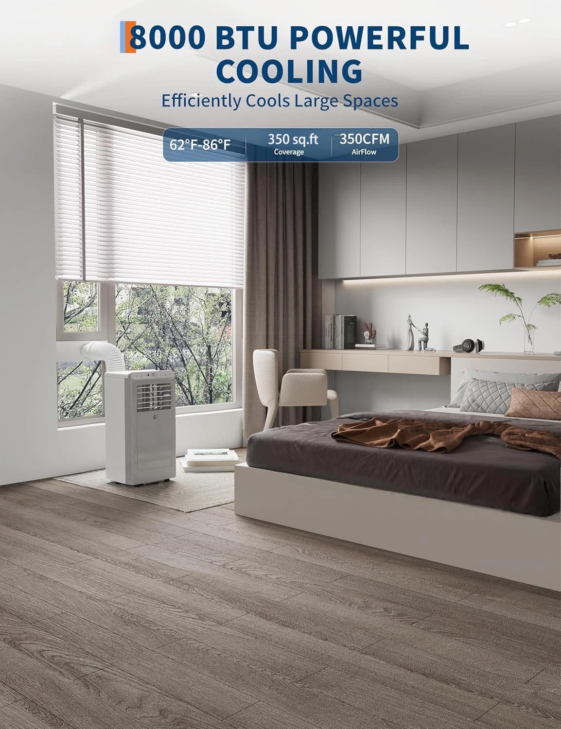 Garvee 8,000 BTU Portable Air Conditioner, 3-in-1 Portable AC Unit with Cool, Dehumidifier & Fan Modes, Covers Rooms up to 350 sq.ft, Sleep Mode, Remote Control, Timer & Full Window Kit - Image 3
