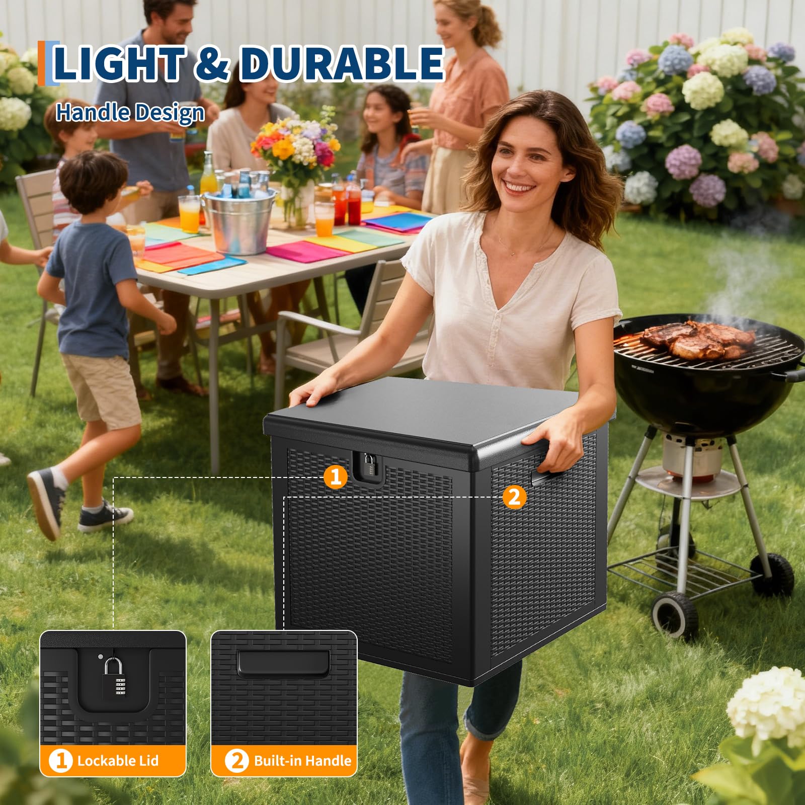 Garvee 80 gal Outdoor Storage Box, Large Waterproof Resin Deck Box Indoor Outdoor Use, Lockable UV Resistant Storage Bin for Patio, Garden, Cushions, Tools, Equipment, Black - Image 4