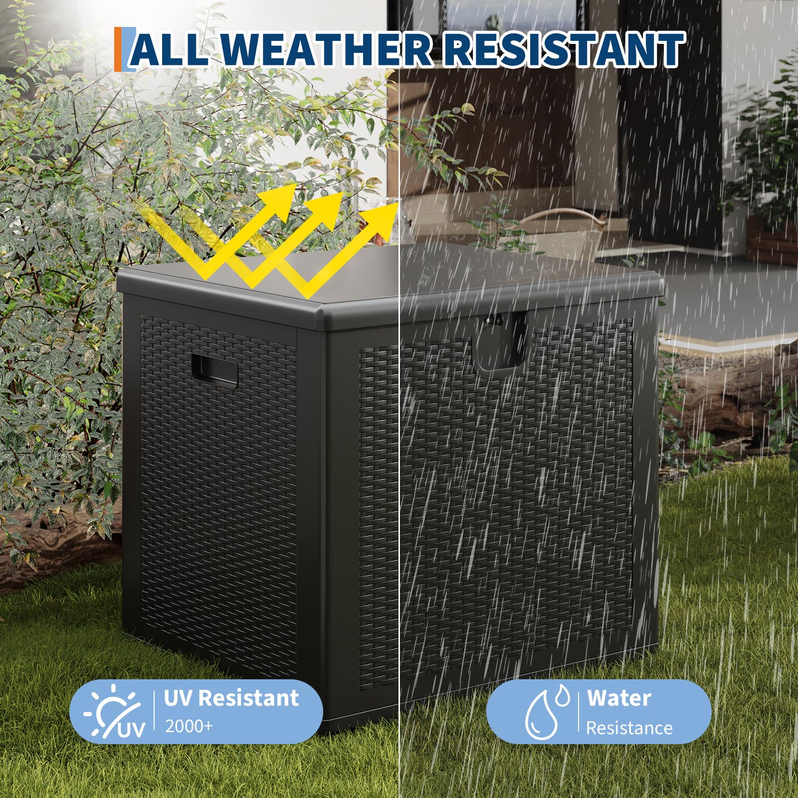 Garvee 80 gal Outdoor Storage Box, Large Waterproof Resin Deck Box Indoor Outdoor Use, Lockable UV Resistant Storage Bin for Patio, Garden, Cushions, Tools, Equipment, Black - Image 6