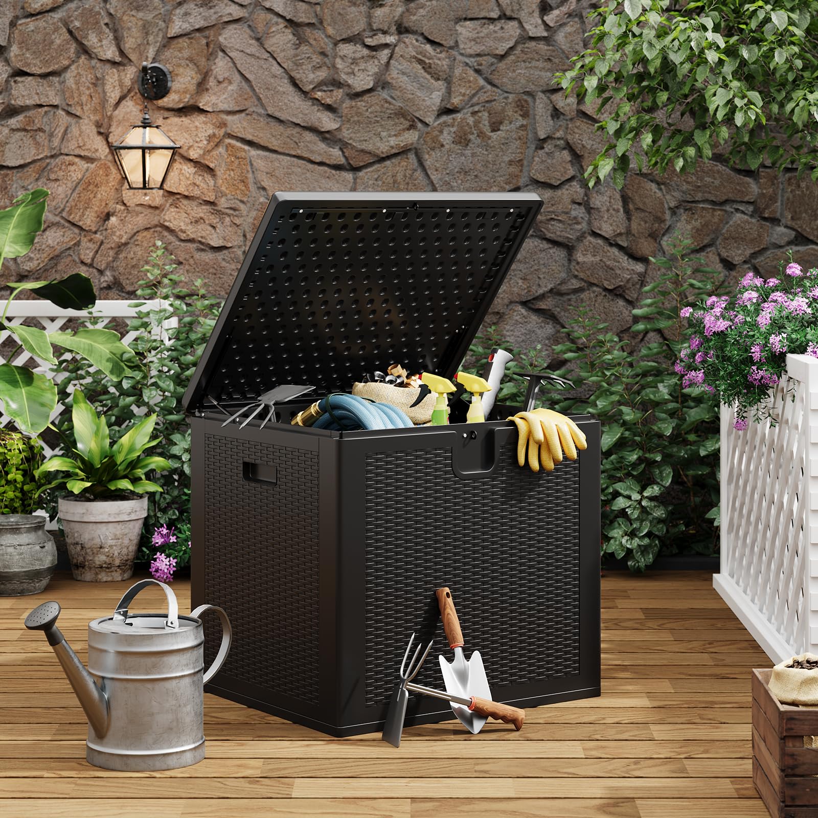 Garvee 80 gal Outdoor Storage Box, Large Waterproof Resin Deck Box Indoor Outdoor Use, Lockable UV Resistant Storage Bin for Patio, Garden, Cushions, Tools, Equipment, Black - Image 8