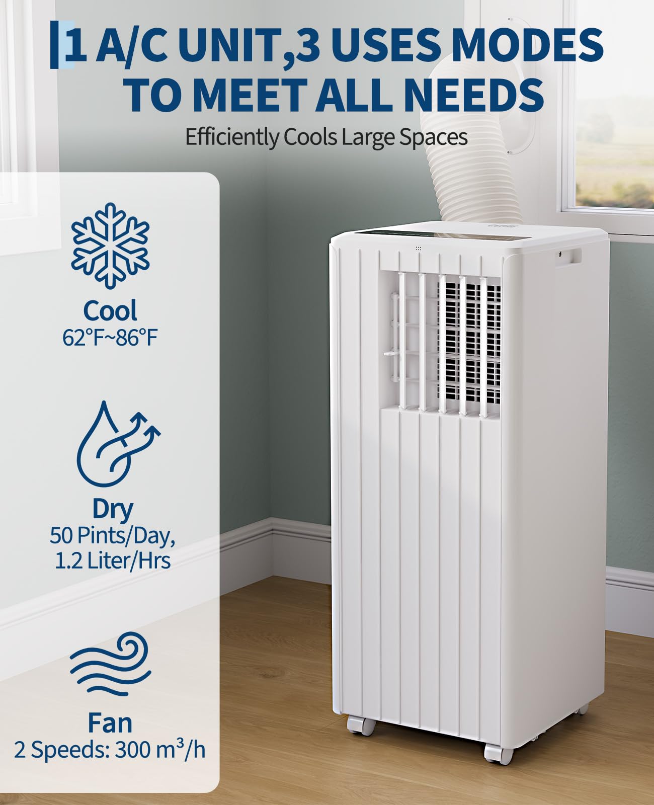 Garvee 8000 BTU Portable Air Conditioner, 3-in-1 Cooling, Dehumidifying & Fan for Rooms Up to 350 Sq. Ft | Quiet Sleep Mode | Energy-Saving 24-Hr Timer | AC Unit w/Remote & Full Window Kit, White - Image 3