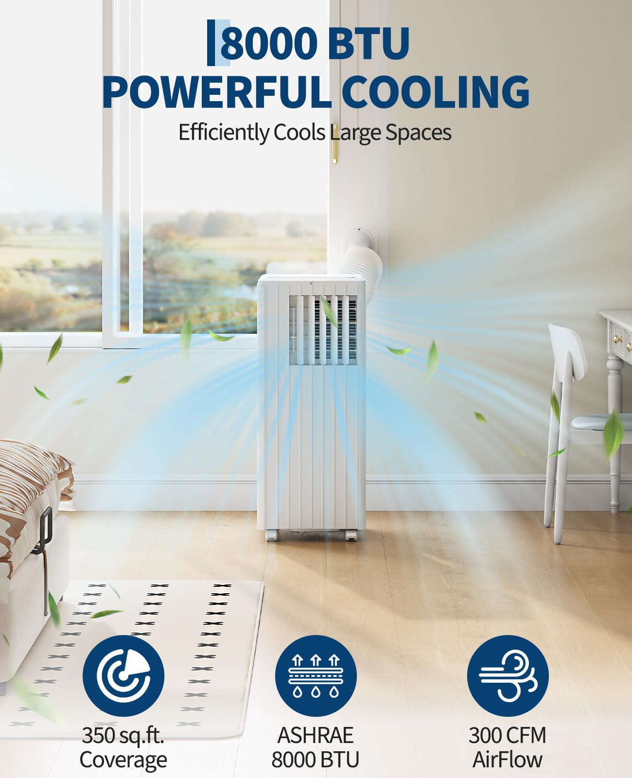 Garvee 8000 BTU Portable Air Conditioner, 3-in-1 Cooling, Dehumidifying & Fan for Rooms Up to 350 Sq. Ft | Quiet Sleep Mode | Energy-Saving 24-Hr Timer | AC Unit w/Remote & Full Window Kit, White - Image 4