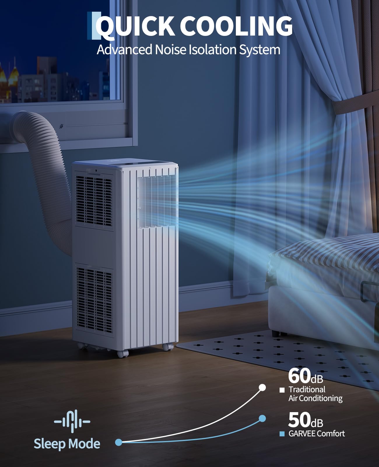 Garvee 8000 BTU Portable Air Conditioner, 3-in-1 Cooling, Dehumidifying & Fan for Rooms Up to 350 Sq. Ft | Quiet Sleep Mode | Energy-Saving 24-Hr Timer | AC Unit w/Remote & Full Window Kit, White - Image 5