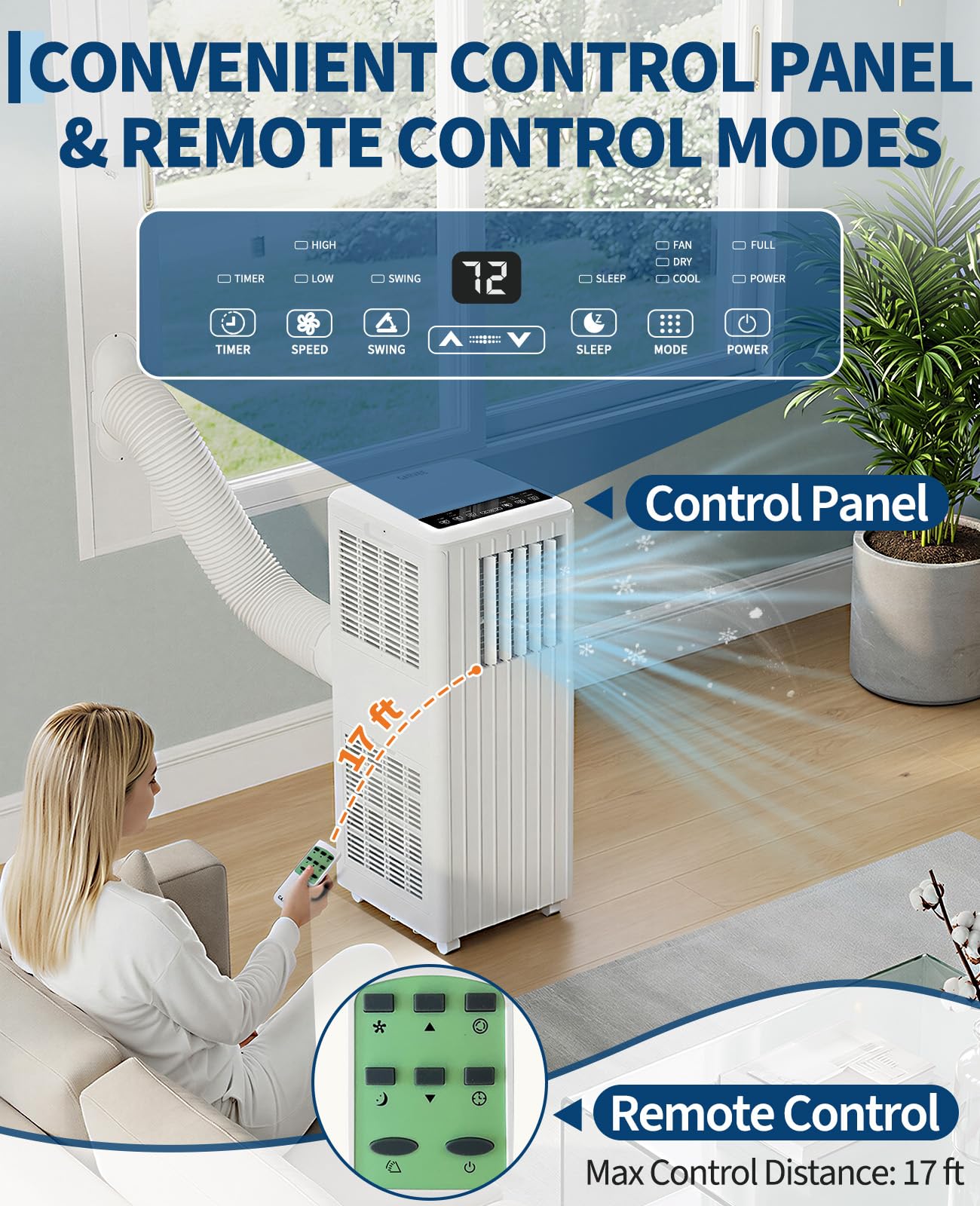 Garvee 8000 BTU Portable Air Conditioner, 3-in-1 Cooling, Dehumidifying & Fan for Rooms Up to 350 Sq. Ft | Quiet Sleep Mode | Energy-Saving 24-Hr Timer | AC Unit w/Remote & Full Window Kit, White - Image 6