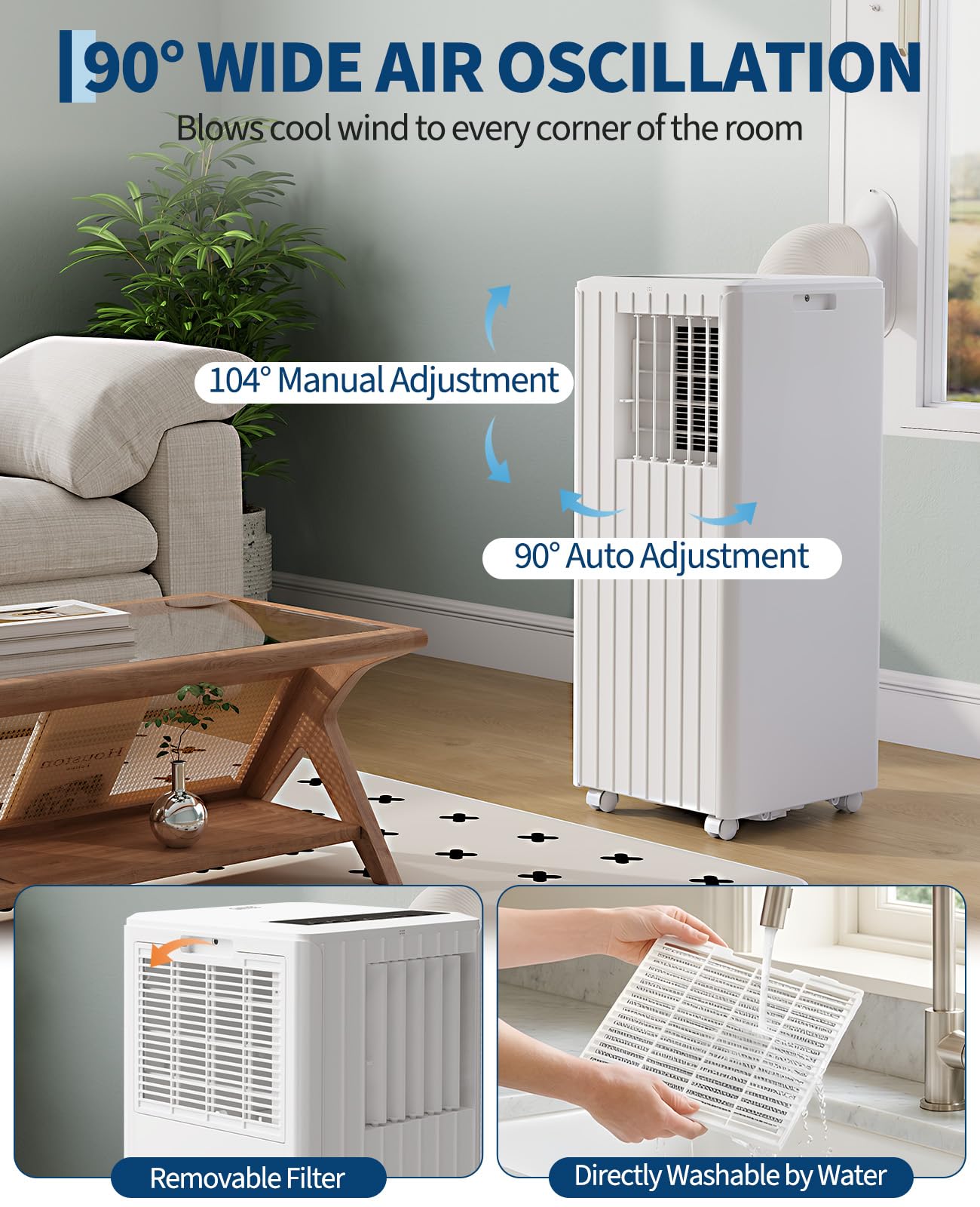 Garvee 8000 BTU Portable Air Conditioner, 3-in-1 Cooling, Dehumidifying & Fan for Rooms Up to 350 Sq. Ft | Quiet Sleep Mode | Energy-Saving 24-Hr Timer | AC Unit w/Remote & Full Window Kit, White - Image 7
