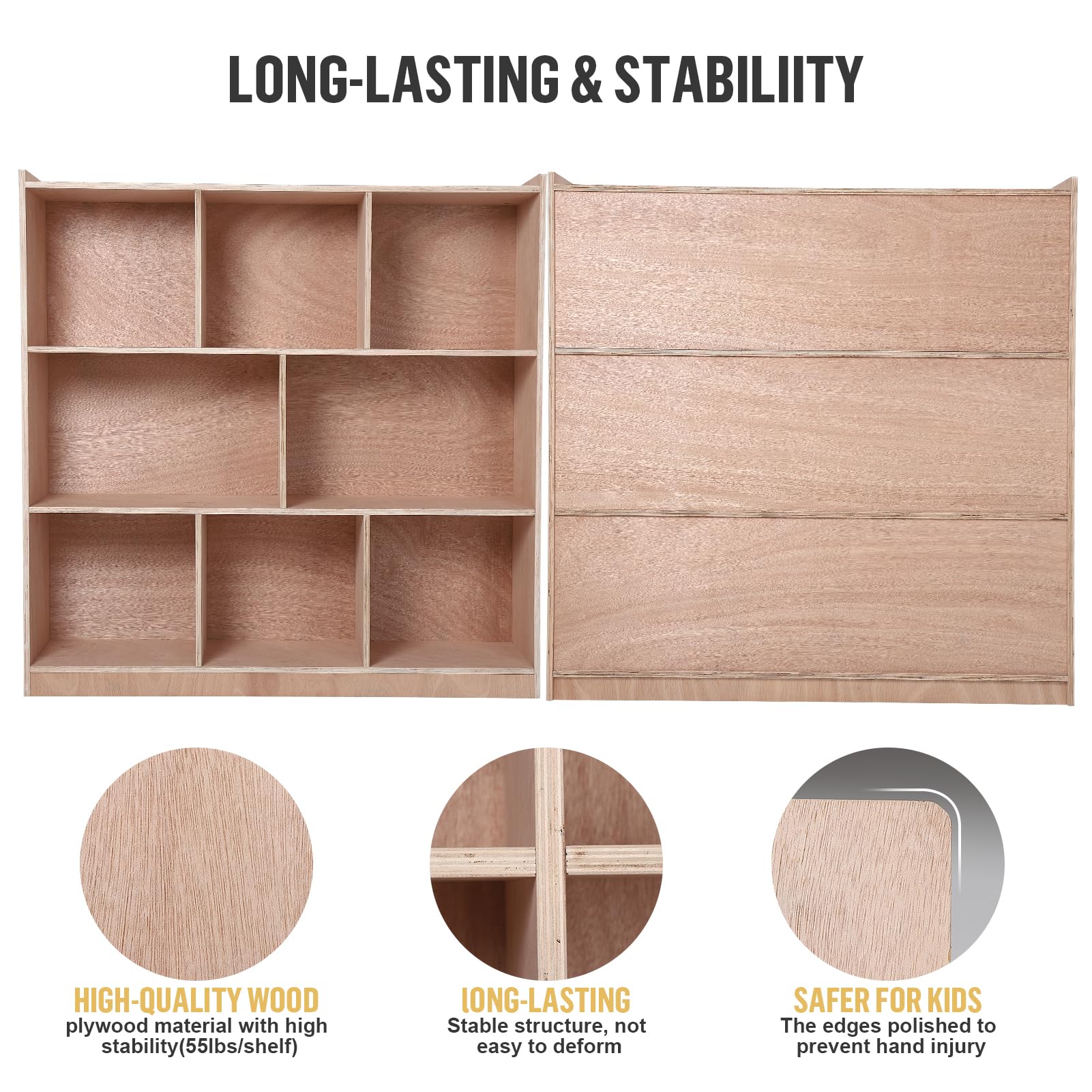 Garvee 9-Section Coat Locker with Bench, Classroom Furniture, Natural - Image 5