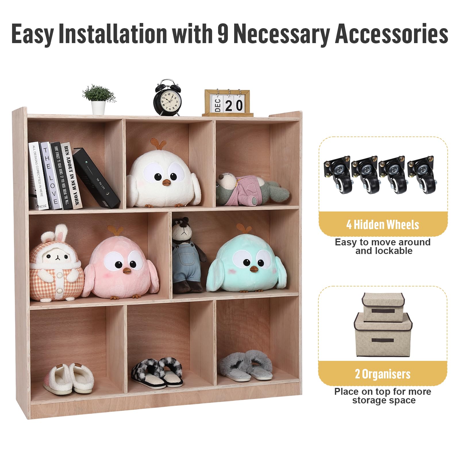 Garvee 9-Section Coat Locker with Bench, Classroom Furniture, Natural - Image 6