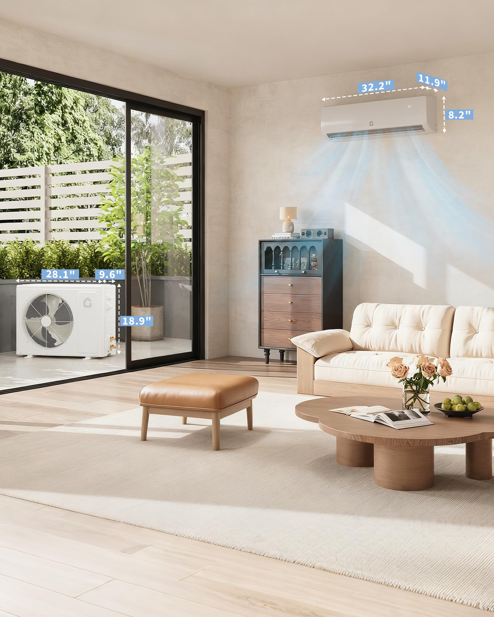 Garvee 9000 BTU Mini Split Air Conditioner,19 SEER2 Ductless Inverter AC w/ 115V, Cool Up to 450 Sq. Ft with Heat Pump System,White - Image 7