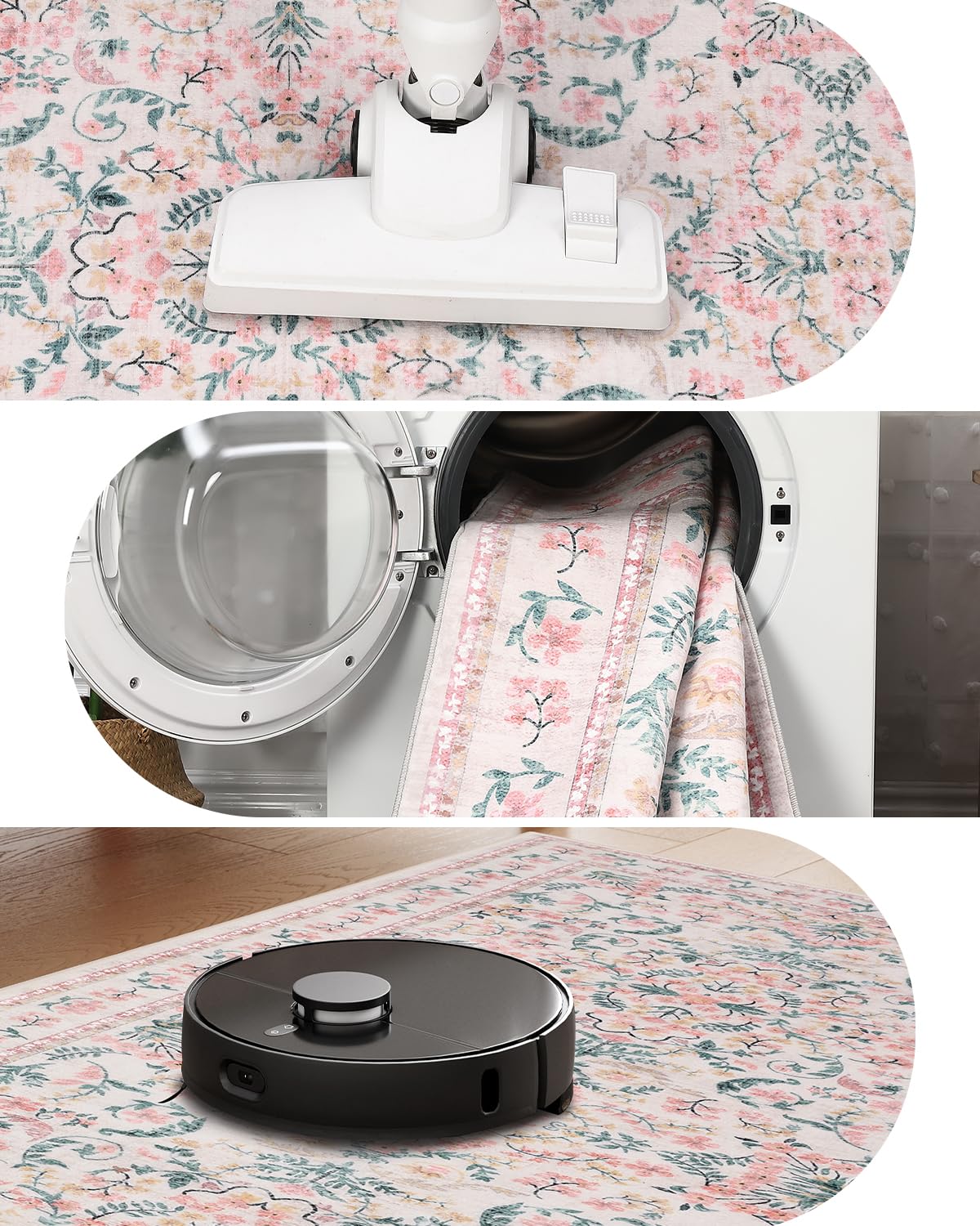 Garvee Area Rug 8x10 for Living Room, Washable Non Slip Low Pile Rugs, Floral Soft Carpet for Living Room, Bedroom, Dining Room, Pink - Image 4